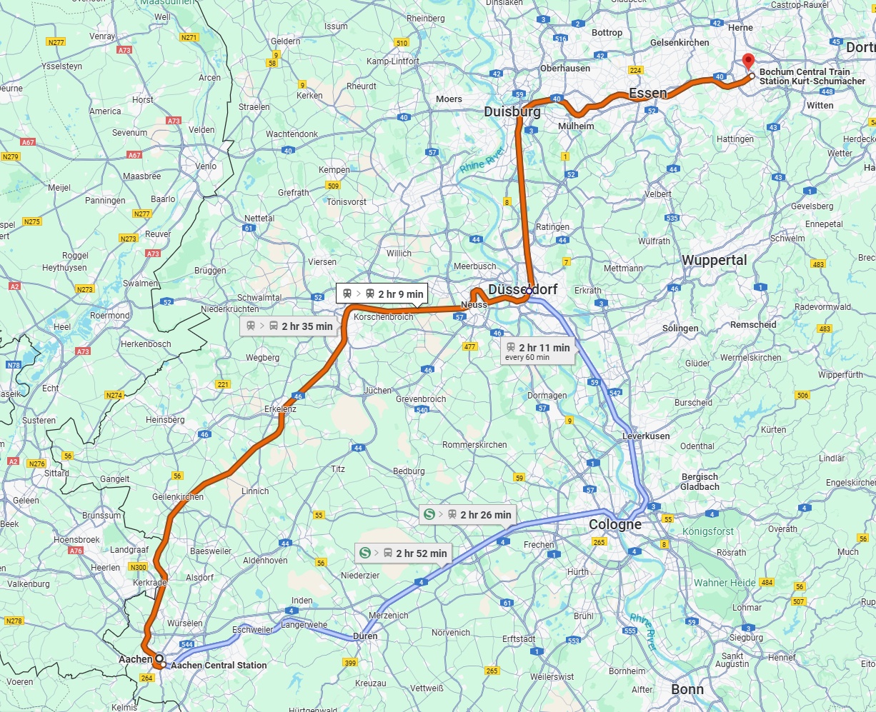 Anreise von Aachen Zu Bochum Über 