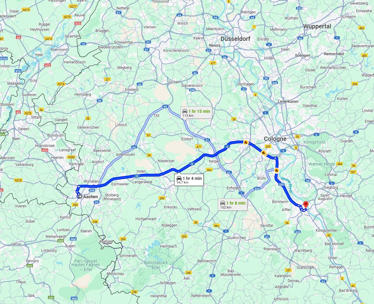 Anreise von Aachen Zu Bonn Über via A4