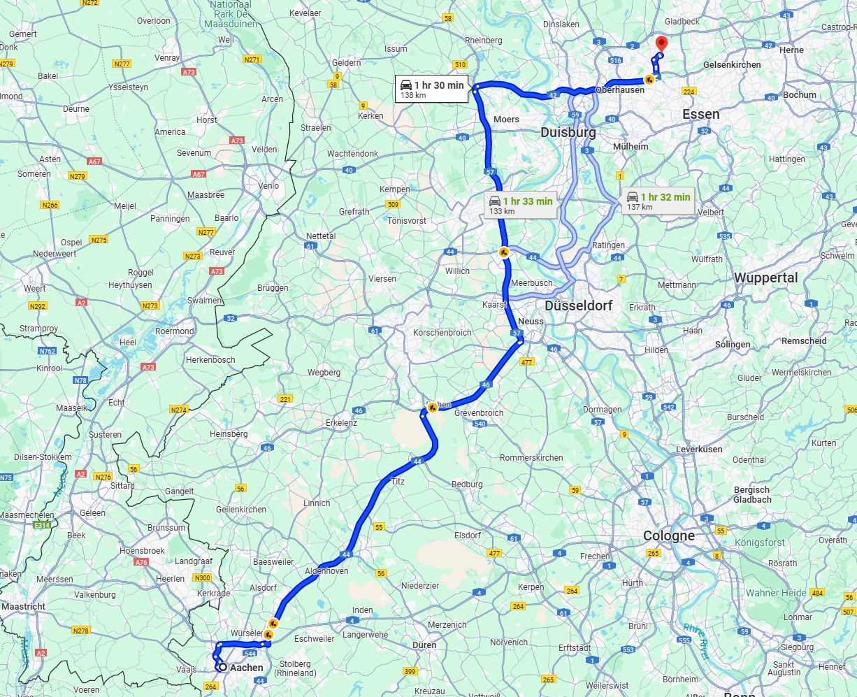 Anreise von Aachen Zu Bottrop Über via A44 and A57