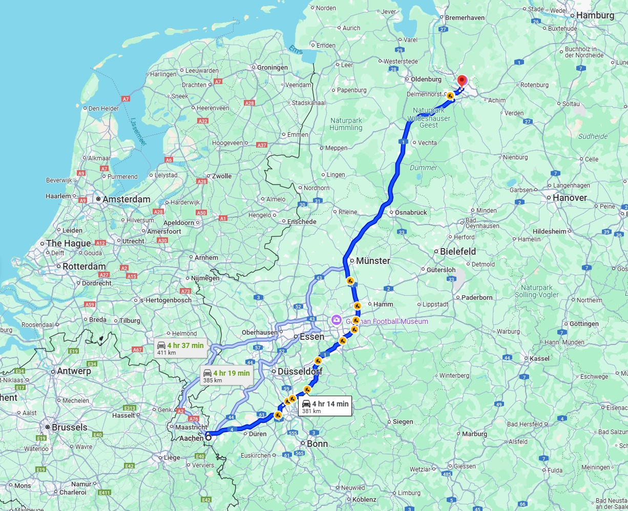 Anreise von Aachen Zu Bremen Über via A1