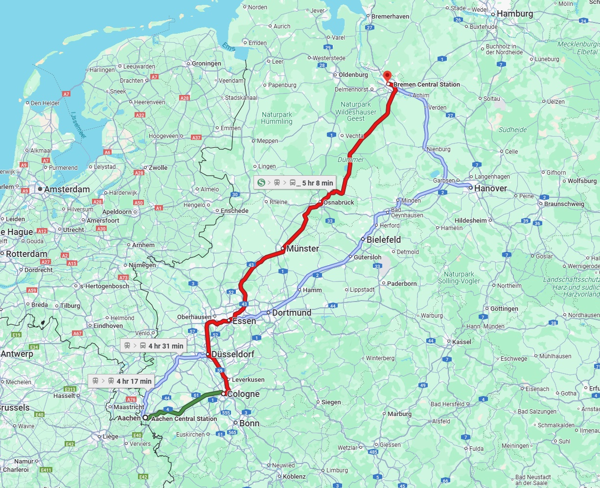 Anreise von Aachen Zu Bremen Über 