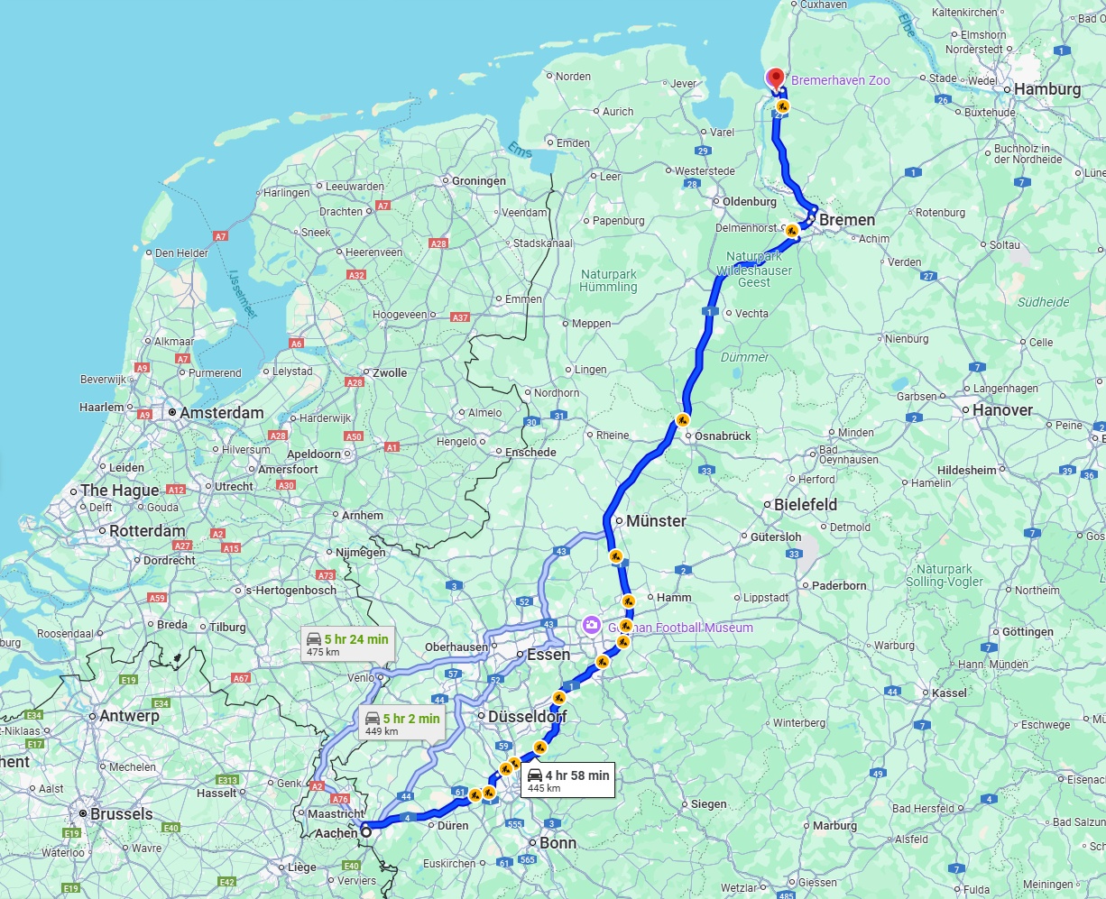 Anreise von Aachen Zu Bremerhaven Über via A1