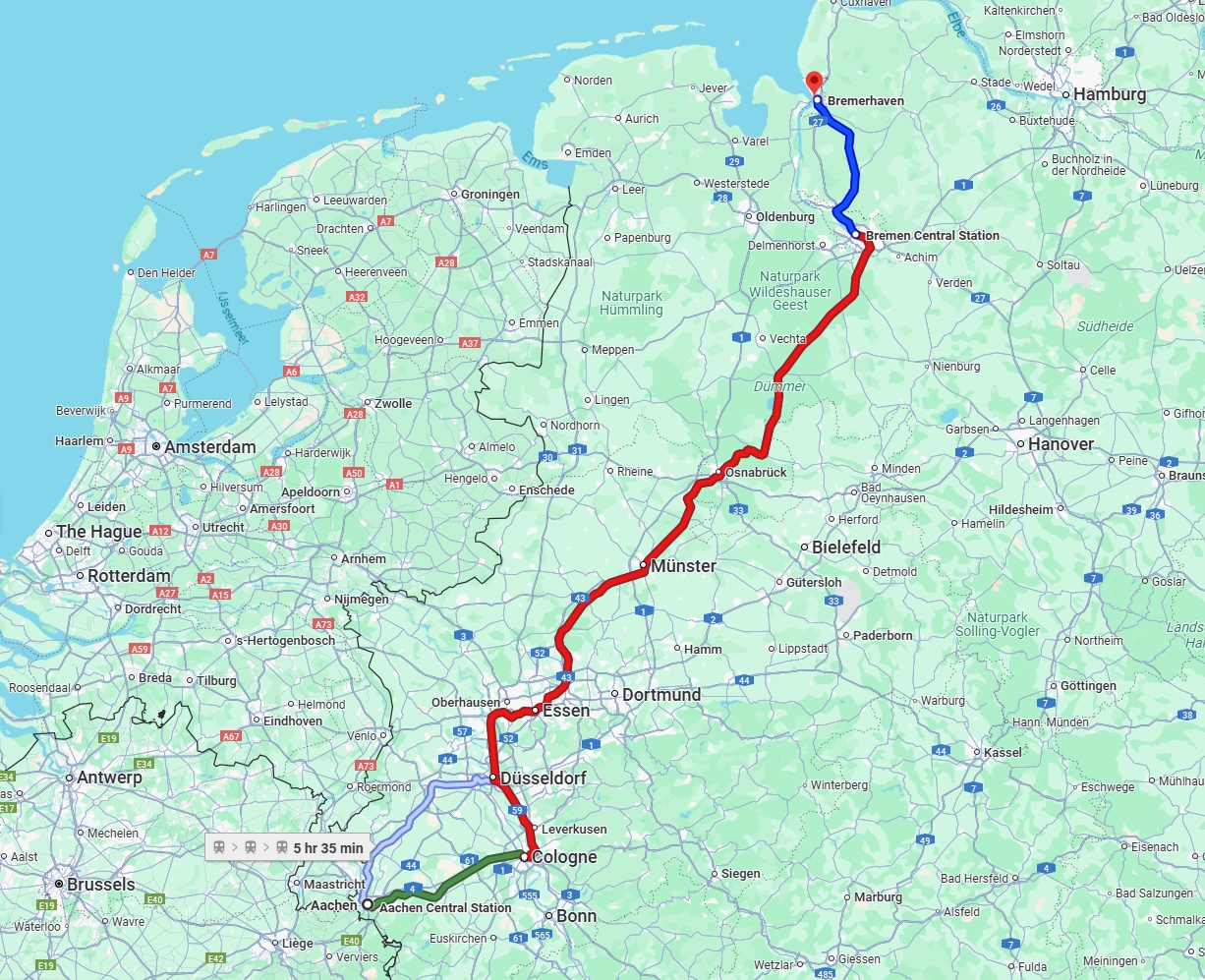 Anreise von Aachen Zu Bremerhaven Über 
