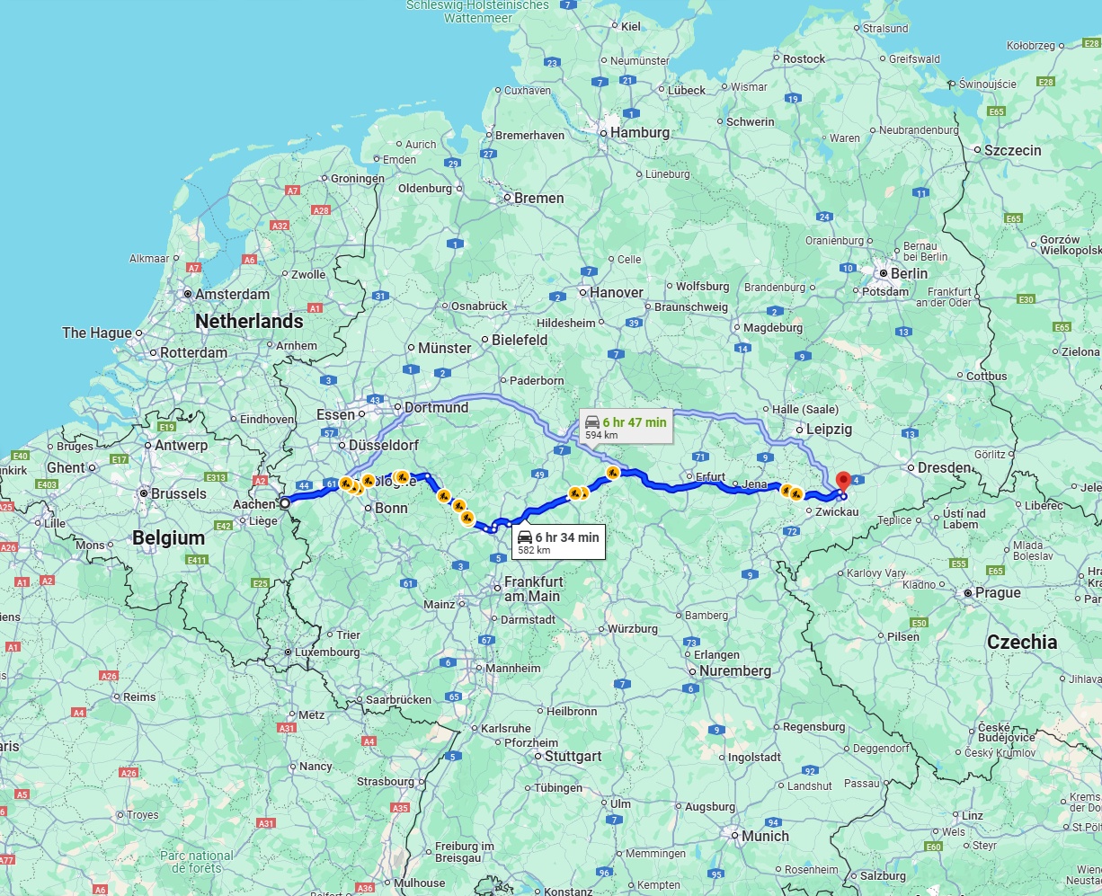 Anreise von Aachen Zu Chemnitz Über via A4