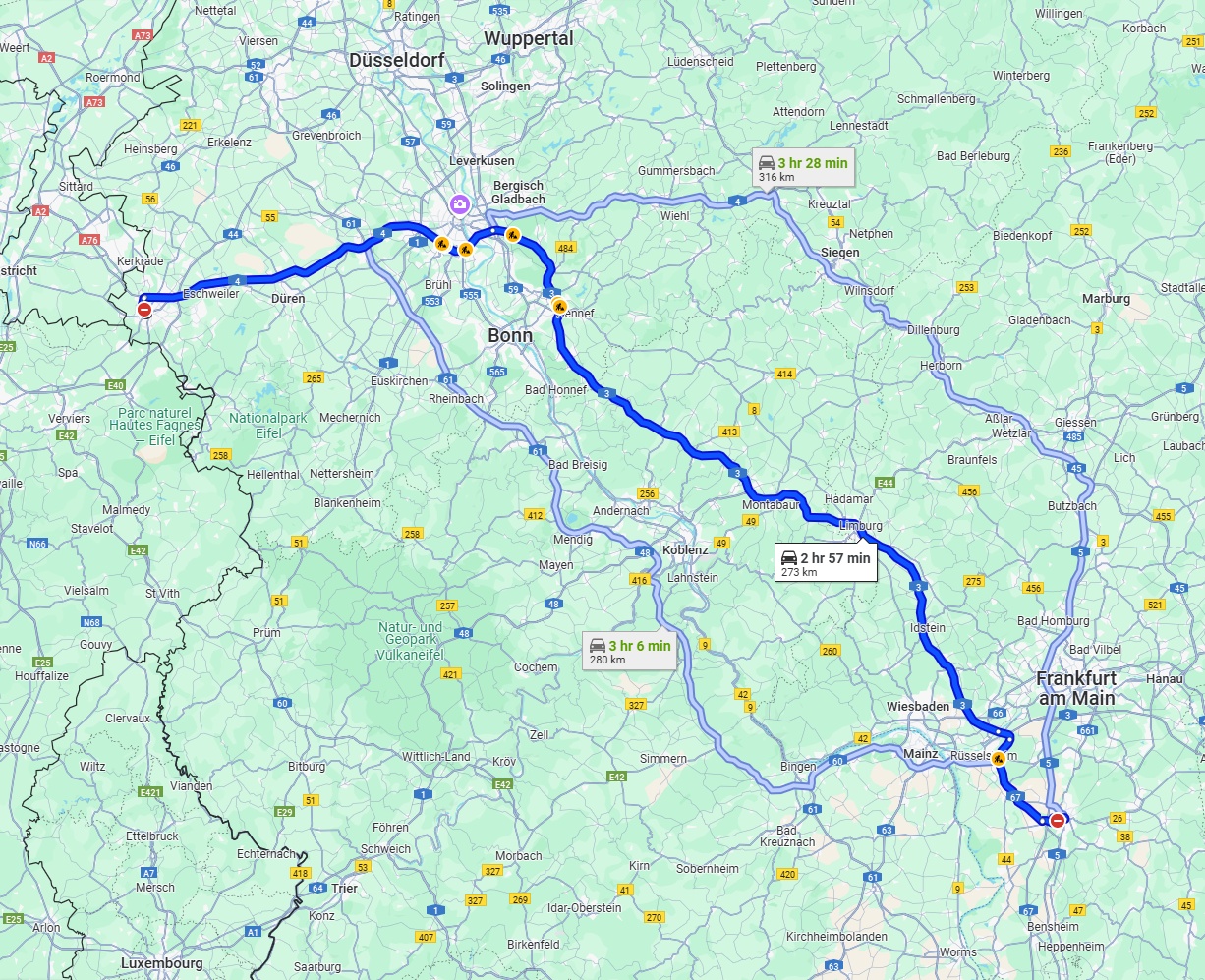 Anreise von Aachen Zu Darmstadt Über via A4 and A3