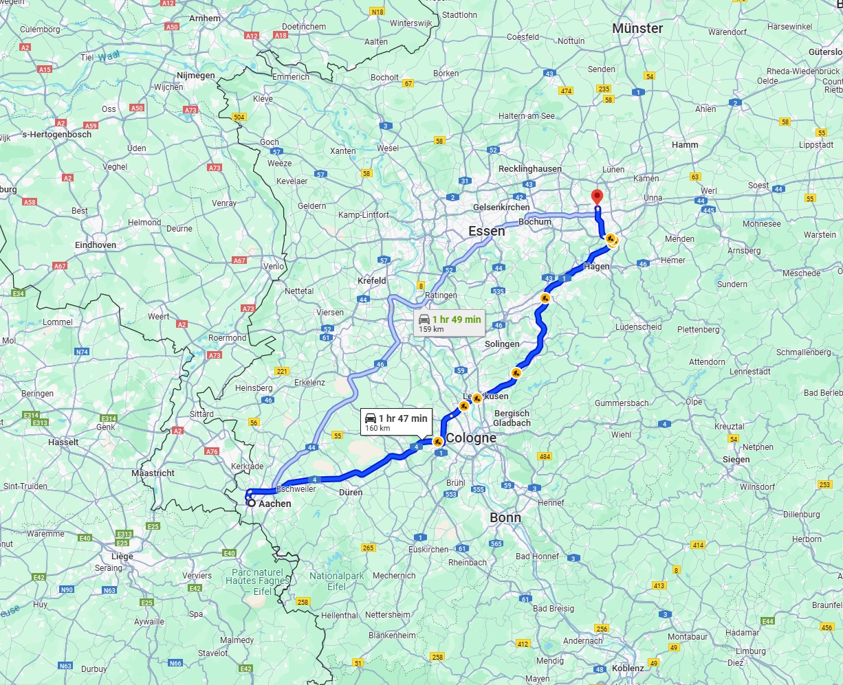 Anreise von Aachen Zu Dortmund Über via A4 and A1