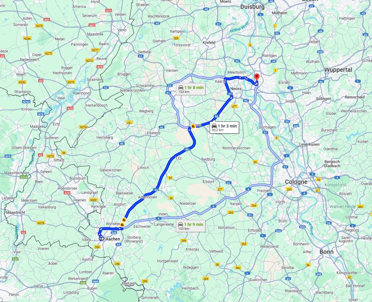 Anreise von Aachen Zu Düsseldorf Über via A44