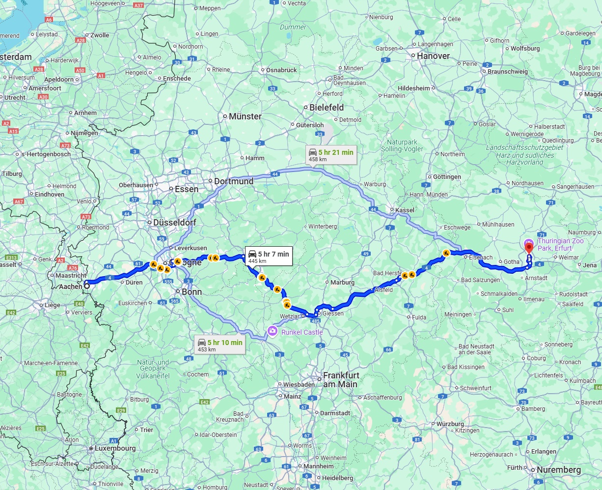 Anreise von Aachen Zu Erfurt Über via A4