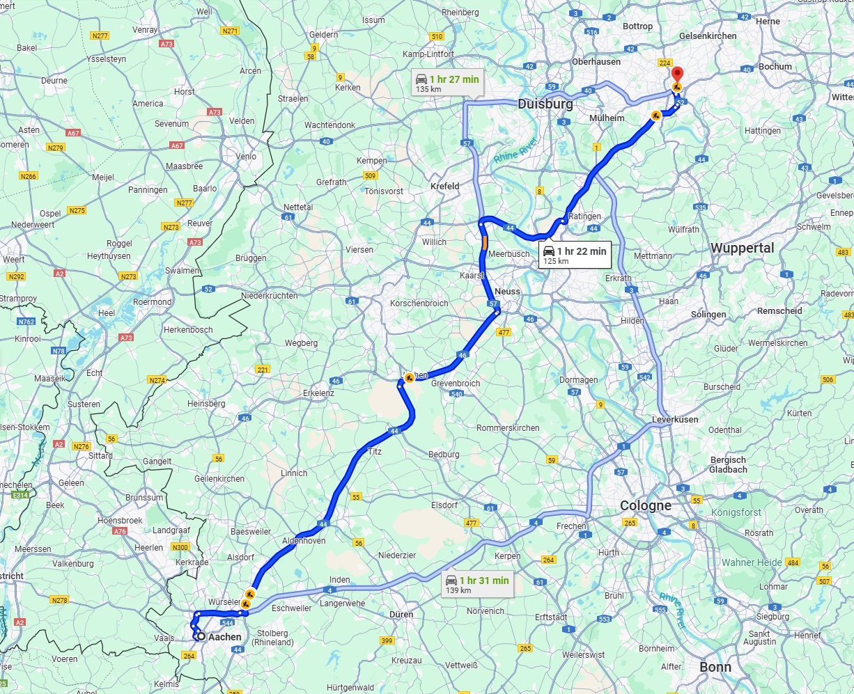 Anreise von Aachen Zu Essen Über via A44