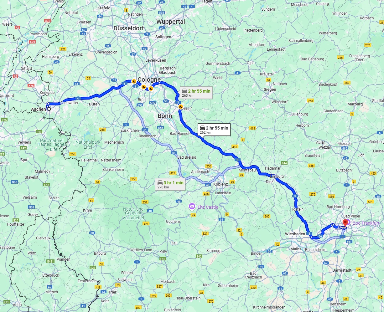 Anreise von Aachen Zu Frankfurt am Main Über via A4 and A3