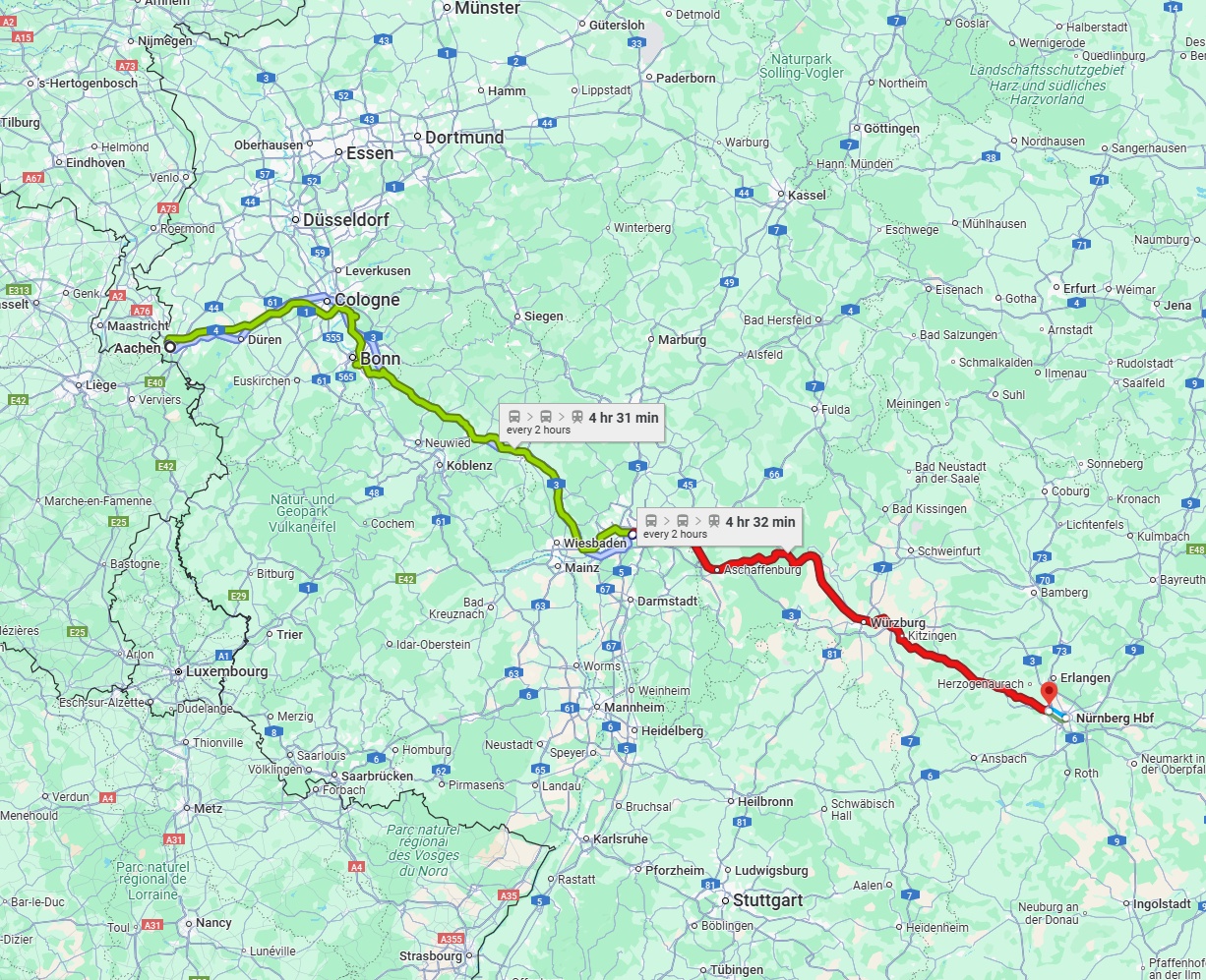 Anreise von Aachen Zu Fürth Über 