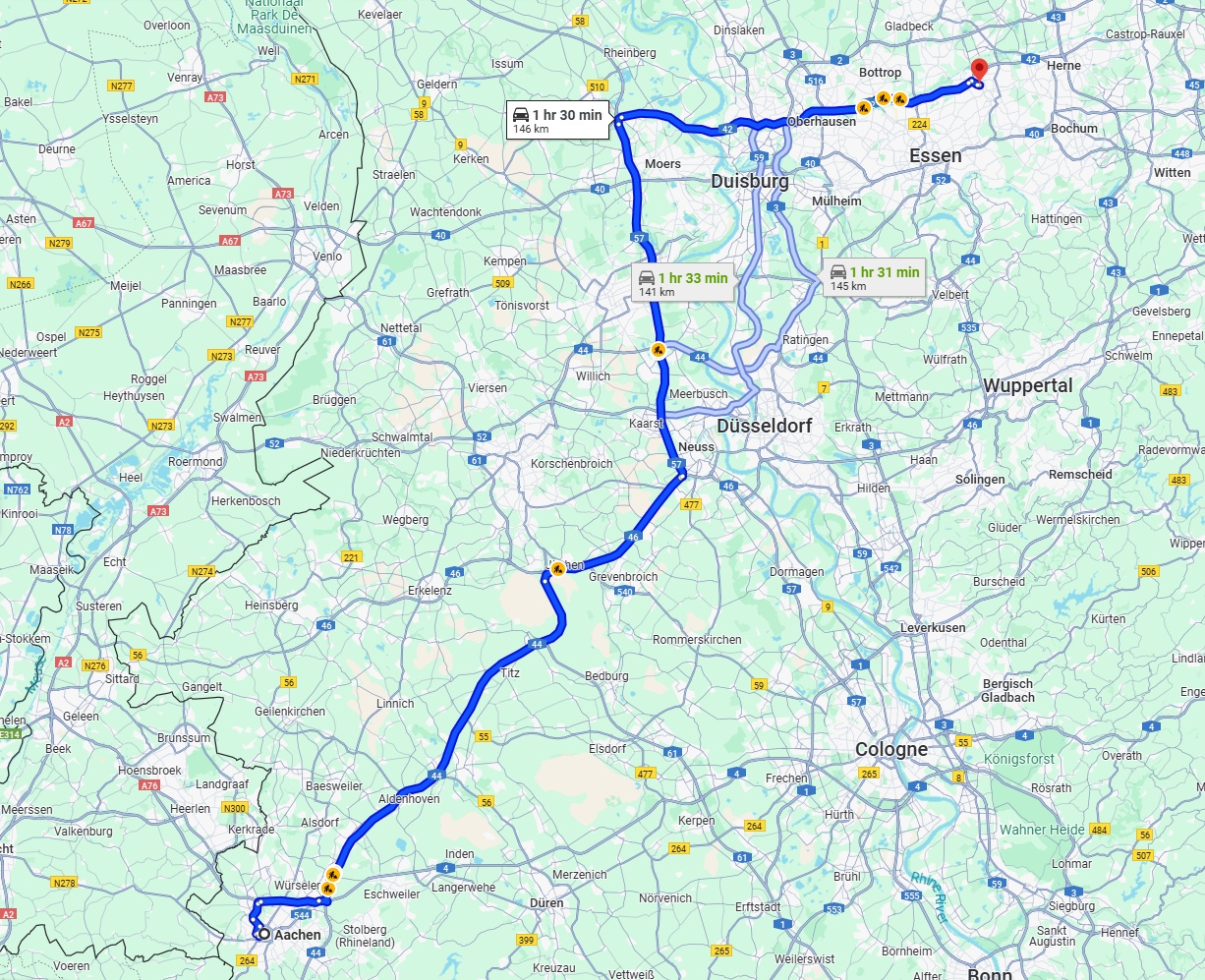 Anreise von Aachen Zu Gelsenkirchen Über via A44