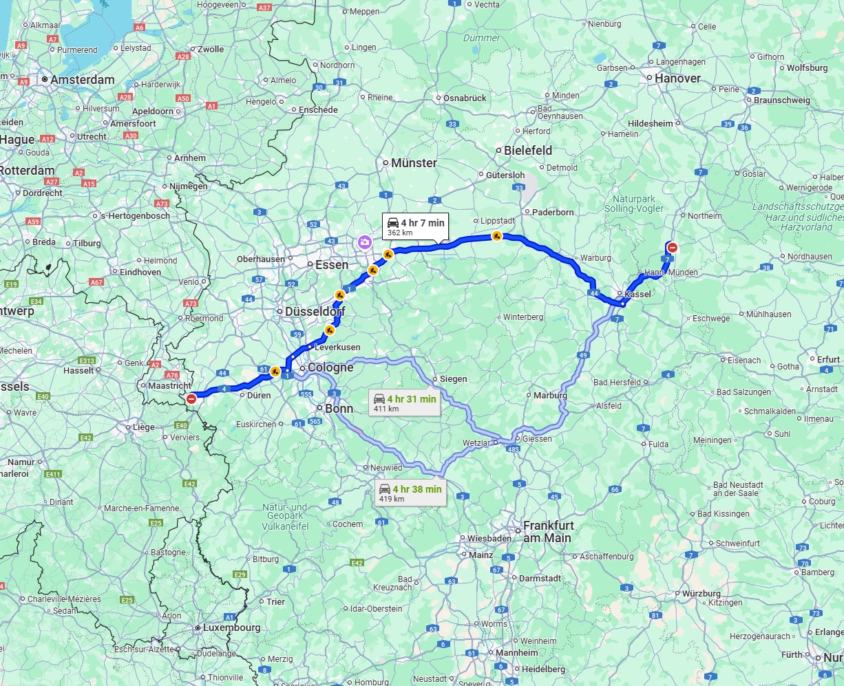 Anreise von Aachen Zu Göttingen Über via A1 and A44