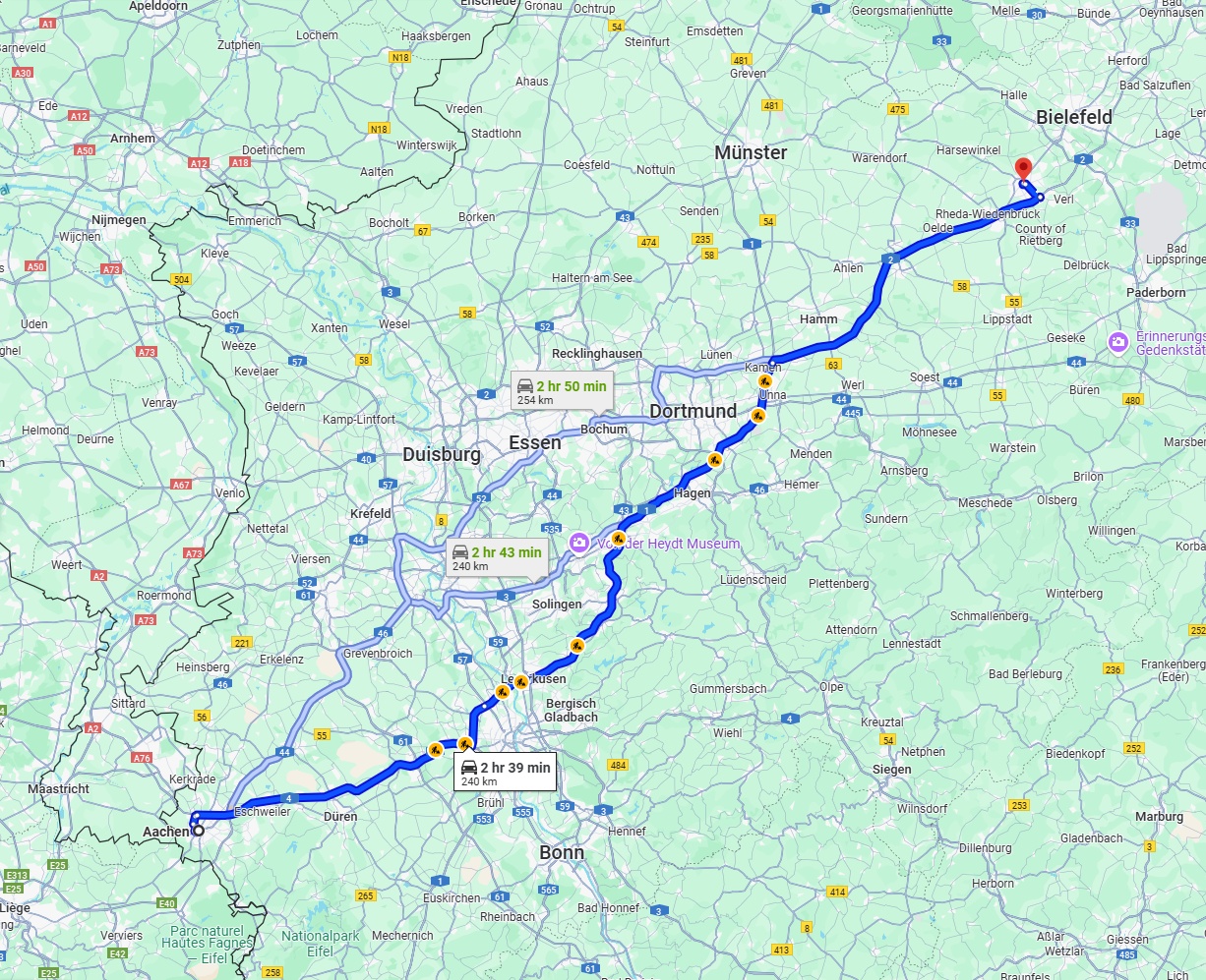 Anreise von Aachen Zu Gütersloh Über via A1 and A2