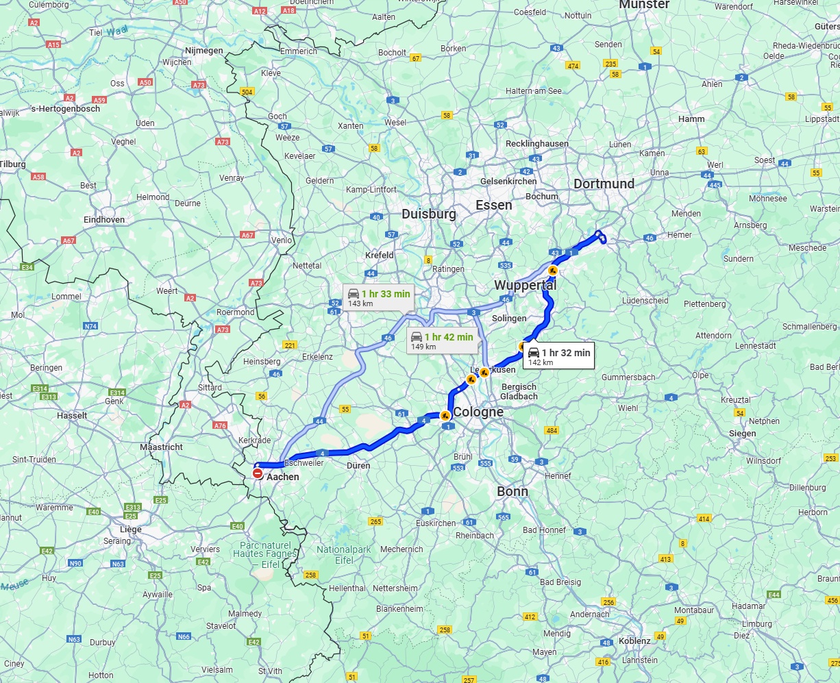 Anreise von Aachen Zu Hagen Über via A4 and A1