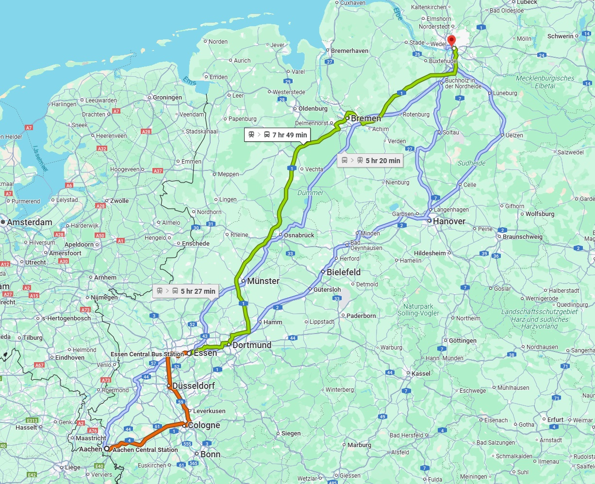 Anreise von Aachen Zu Hamburg Über 