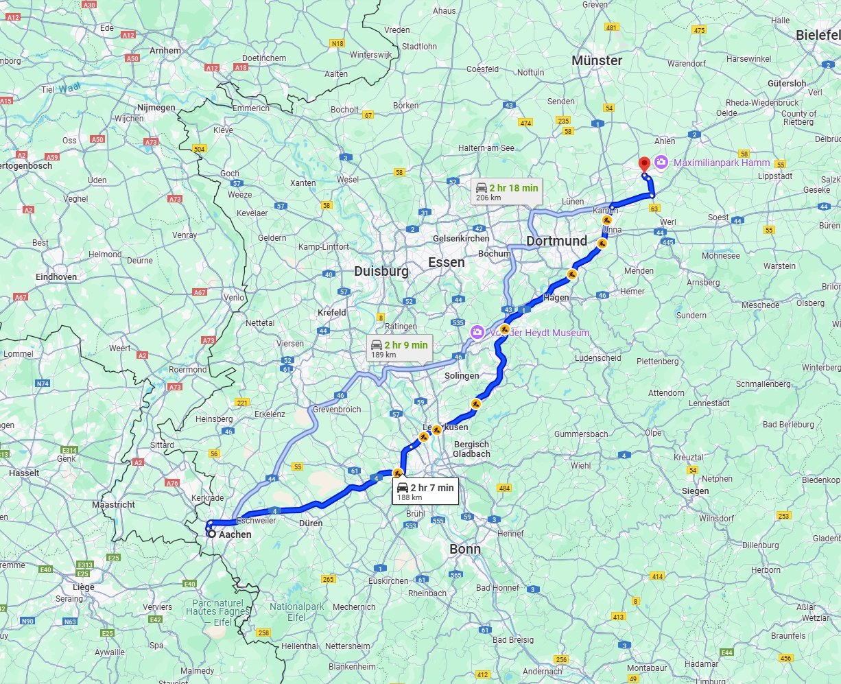 Anreise von Aachen Zu Hamm Über via A4 and A1