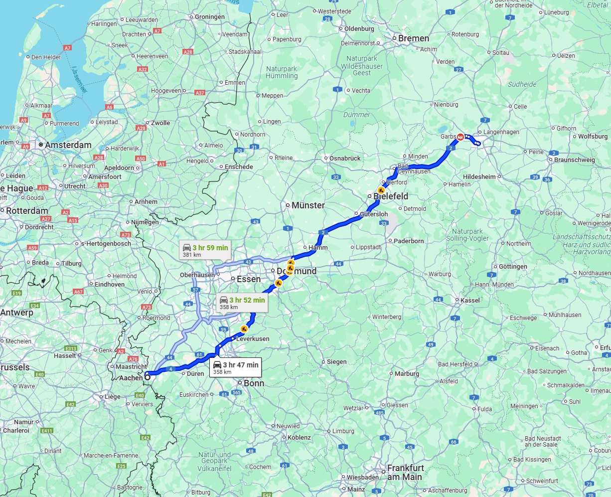 Anreise von Aachen Zu Hannover Über via A1 and A2
