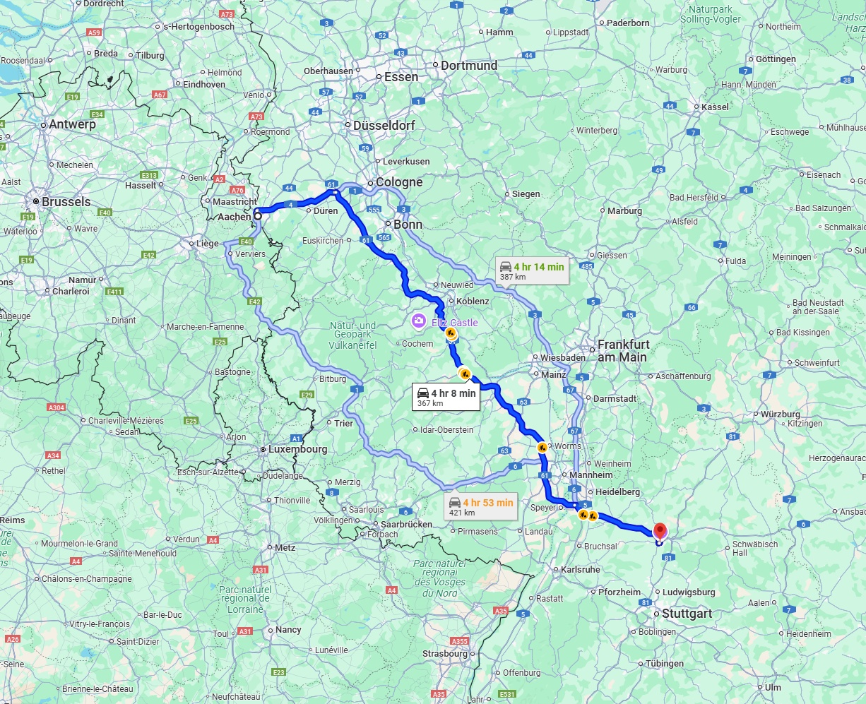 Anreise von Aachen Zu Heilbronn Über via A61