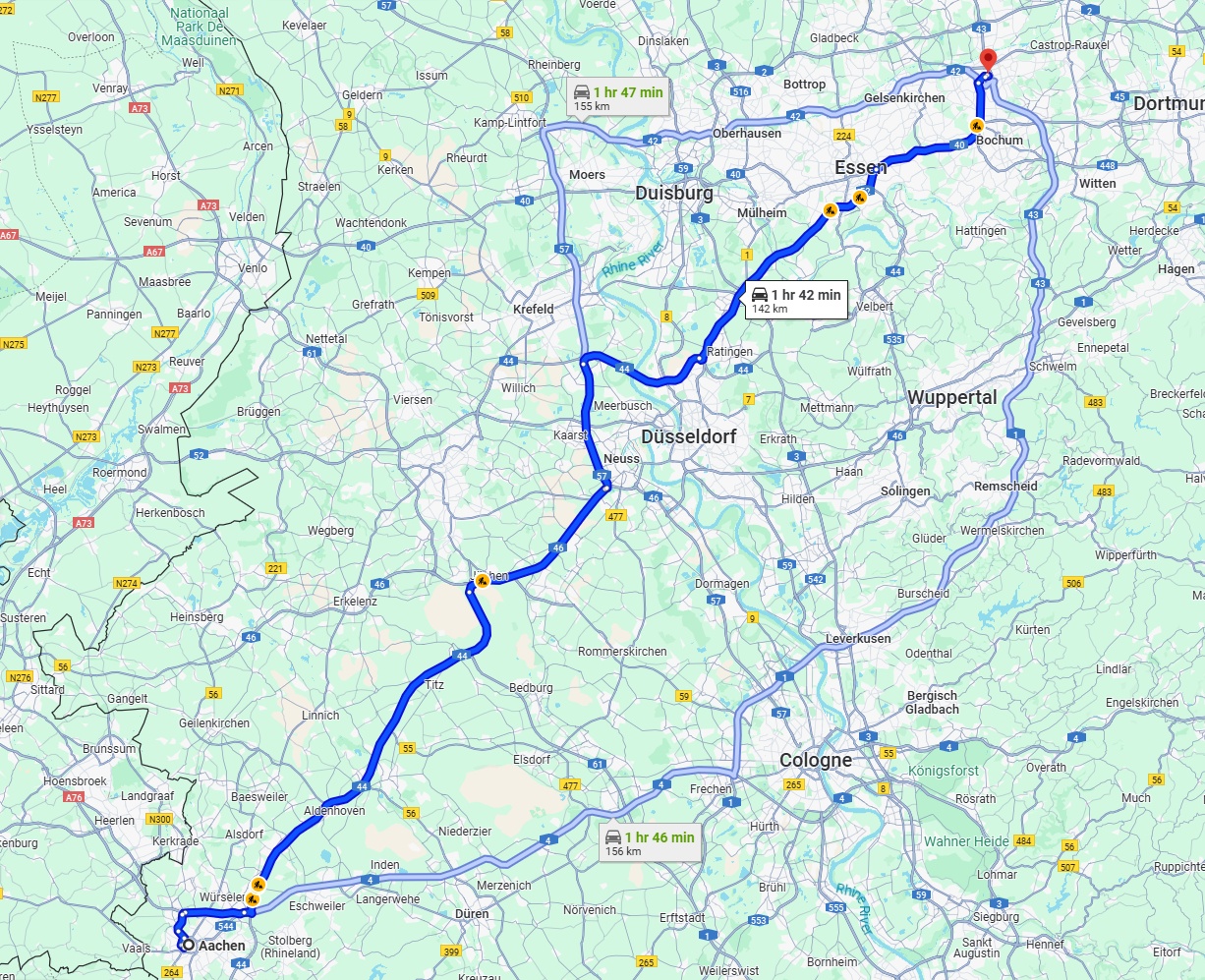 Anreise von Aachen Zu Herne Über via A44