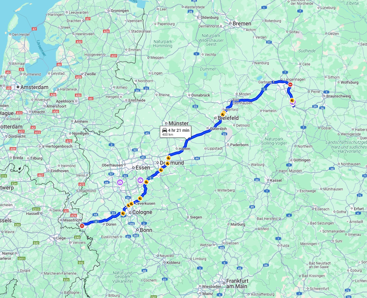 Anreise von Aachen Zu Hildesheim Über via A1 and A2