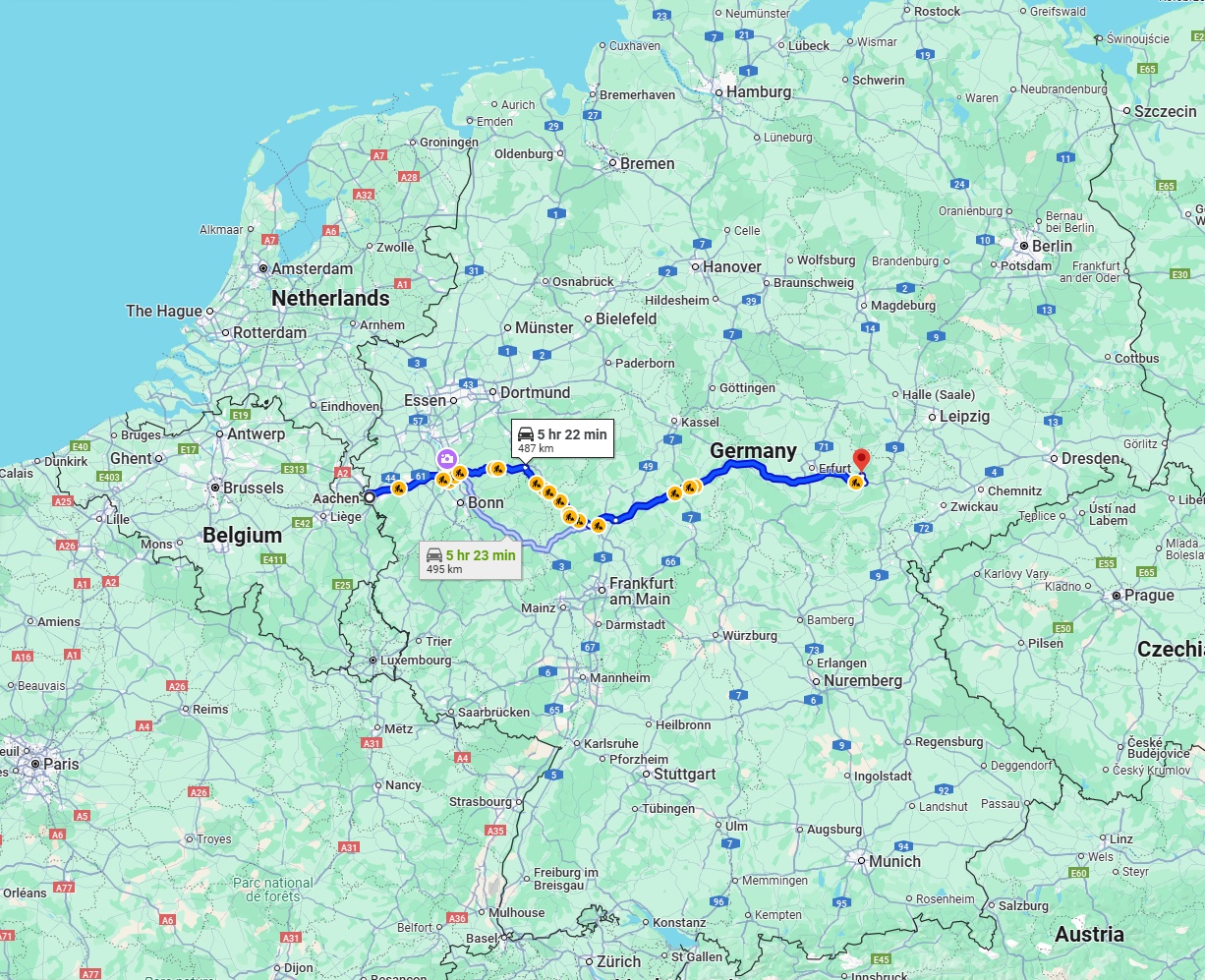 Anreise von Aachen Zu Jena Über via A4