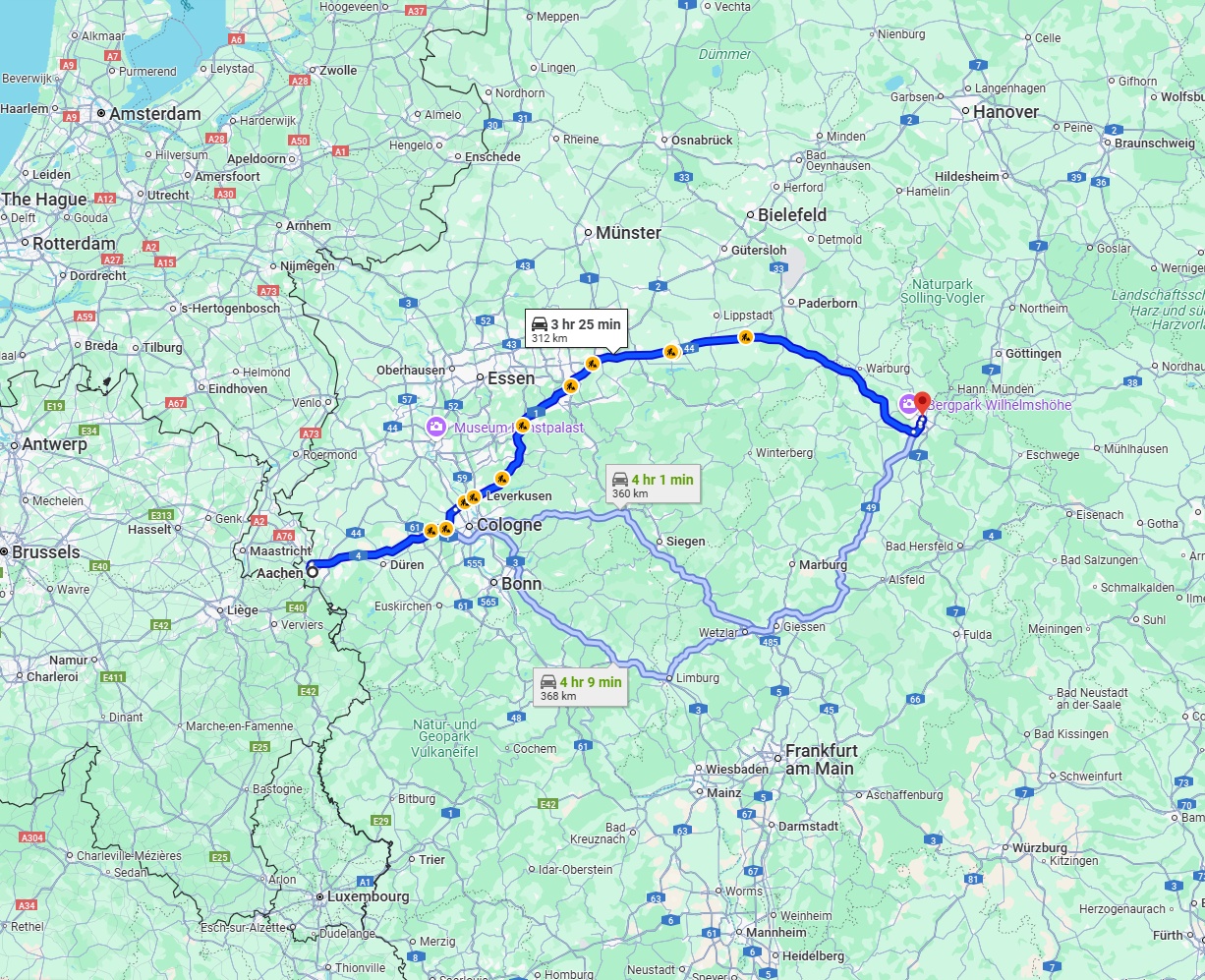 Anreise von Aachen Zu Kassel Über via A1 and A44