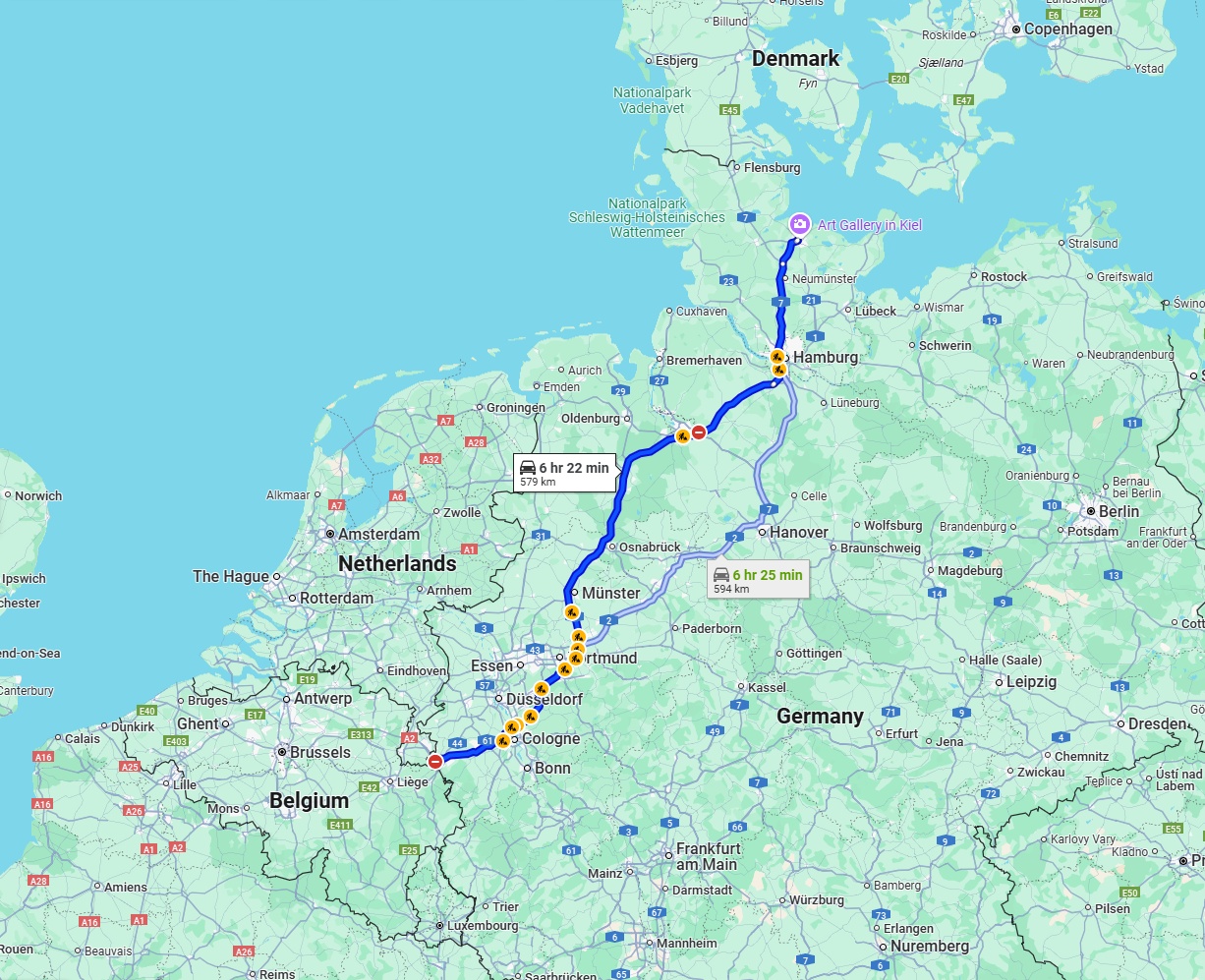 Anreise von Aachen Zu Kiel Über via A1
