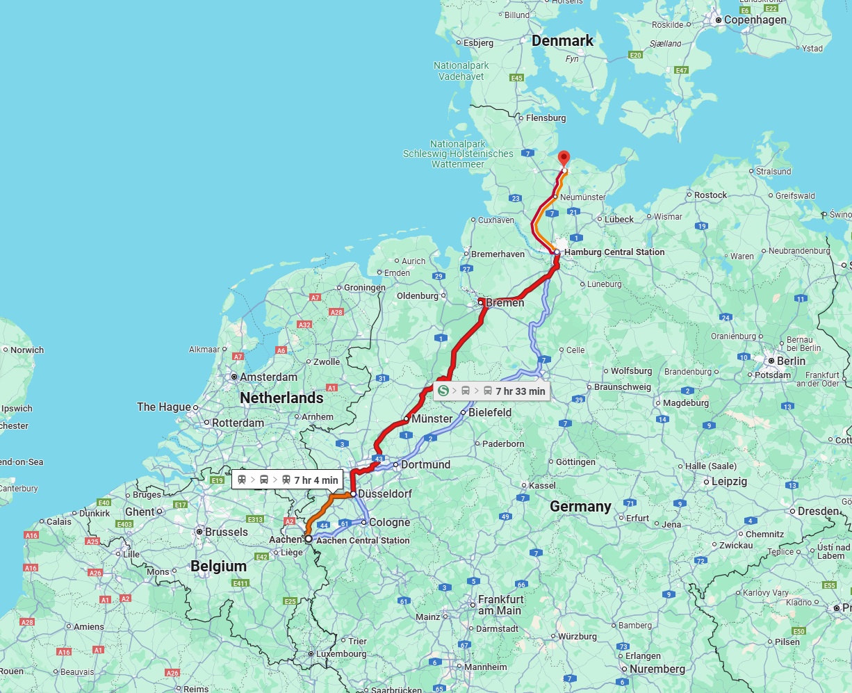 Anreise von Aachen Zu Kiel Über 
