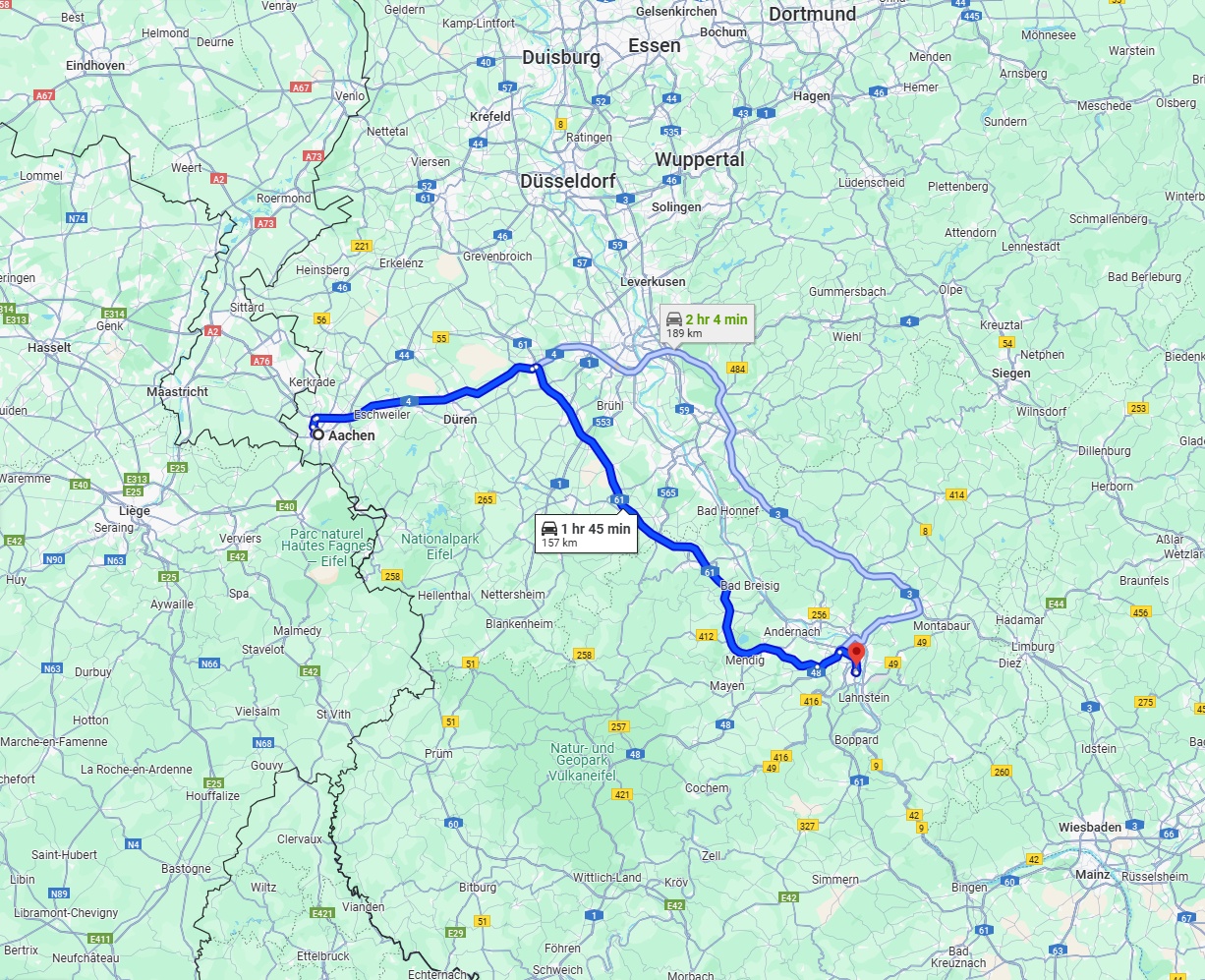 Anreise von Aachen Zu Koblenz Über via A4 and A61