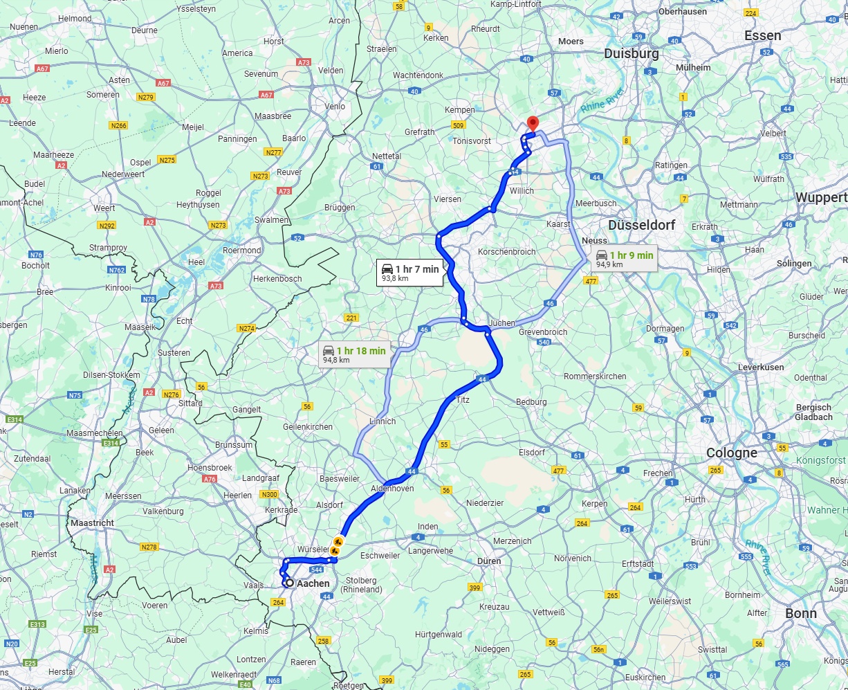 Anreise von Aachen Zu Krefeld Über via A44