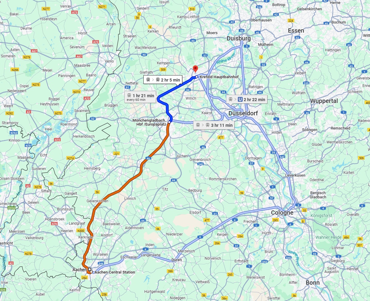 Anreise von Aachen Zu Krefeld Über 