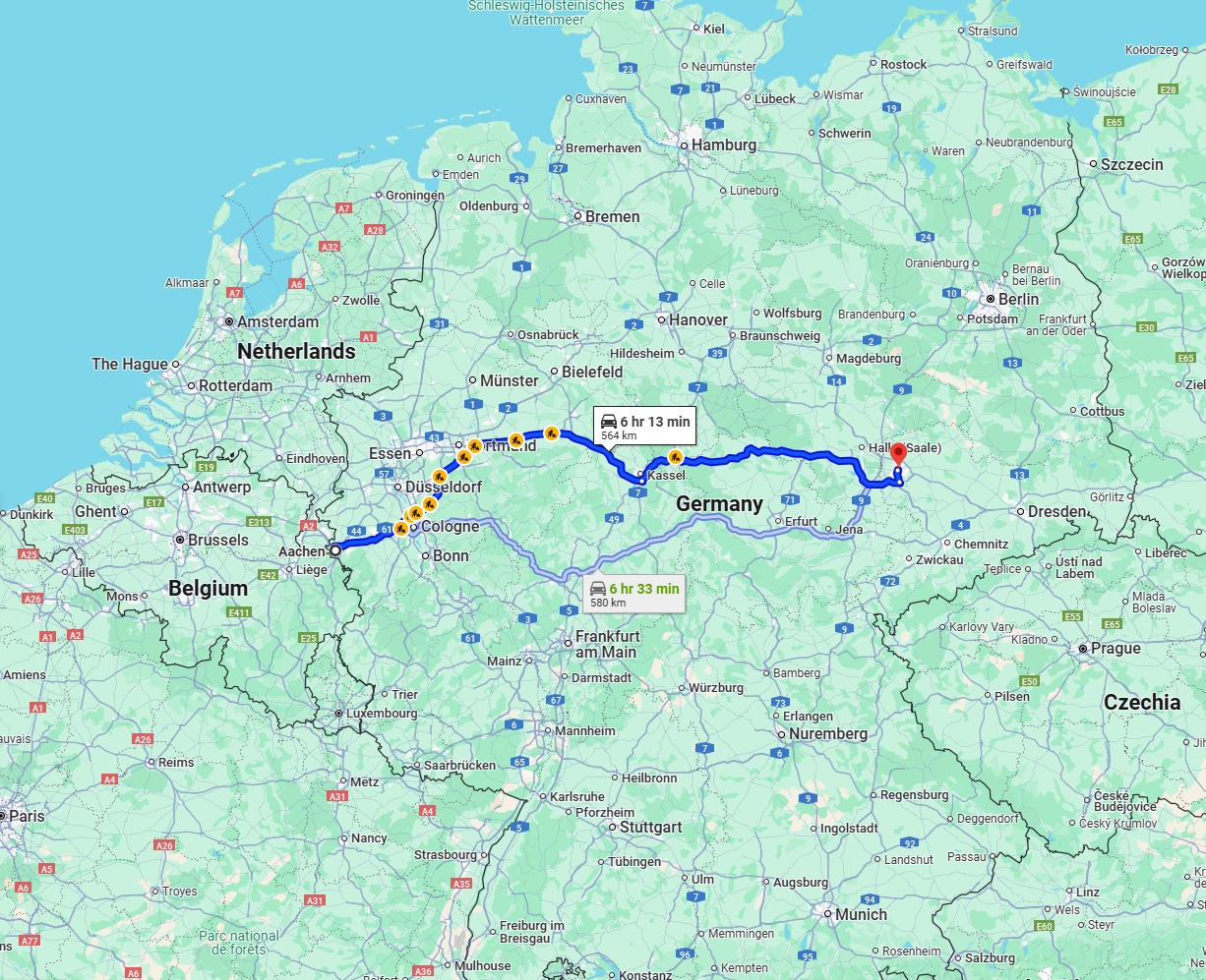 Anreise von Aachen Zu Leipzig Über via A44 and A38