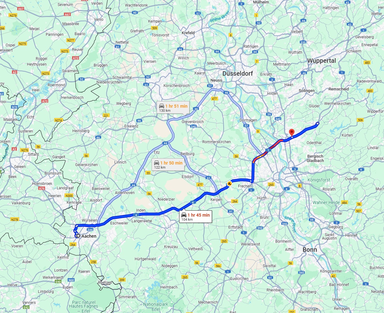 Anreise von Aachen Zu Leverkusen Über via A4 and A1