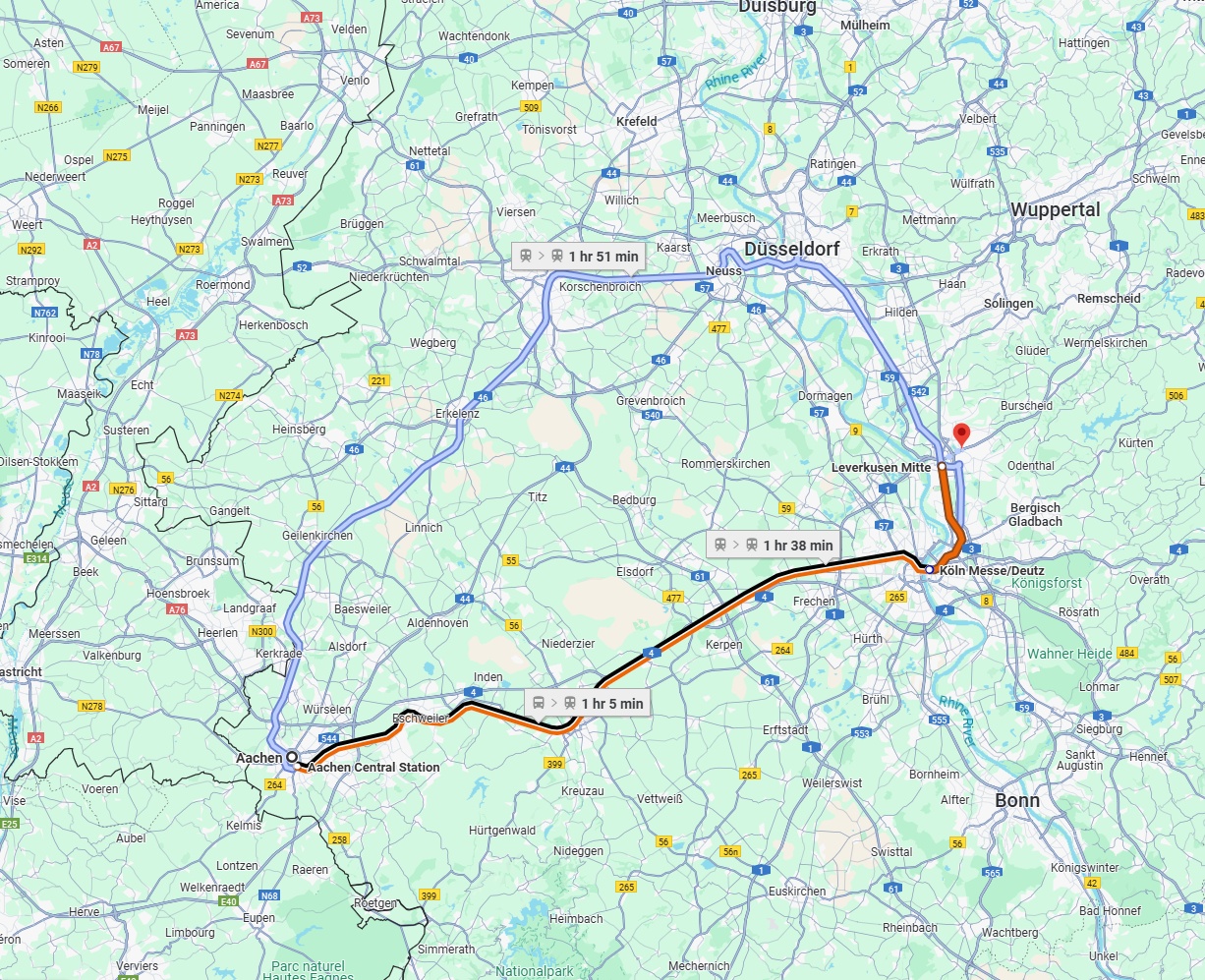 Anreise von Aachen Zu Leverkusen Über 