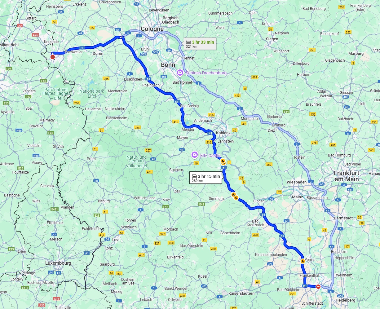Anreise von Aachen Zu Ludwigshafen am Rhein Über via A61
