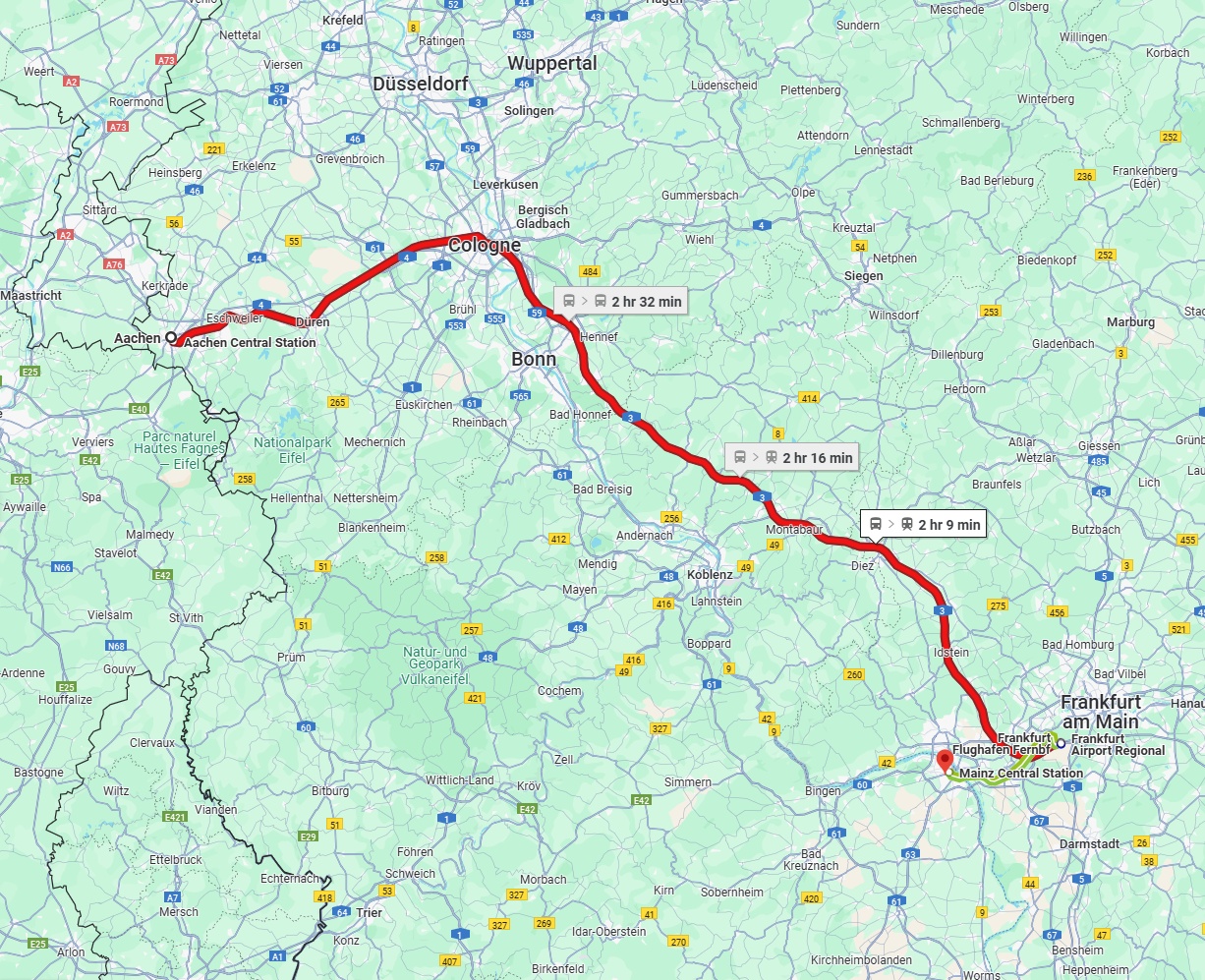 Anreise von Aachen Zu Mainz Über 