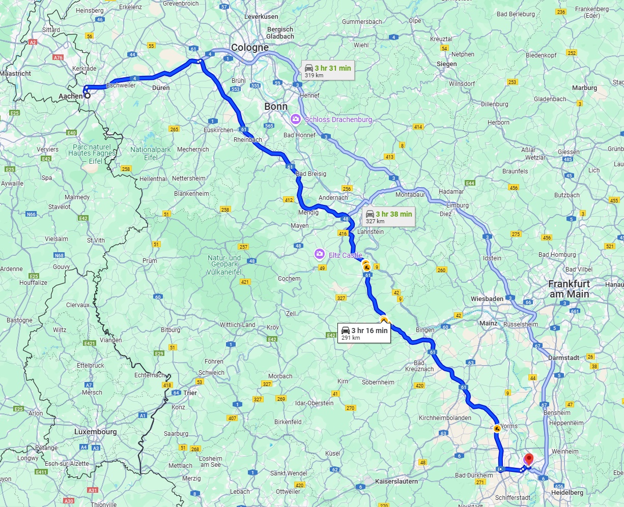 Anreise von Aachen Zu Mannheim Über via A61