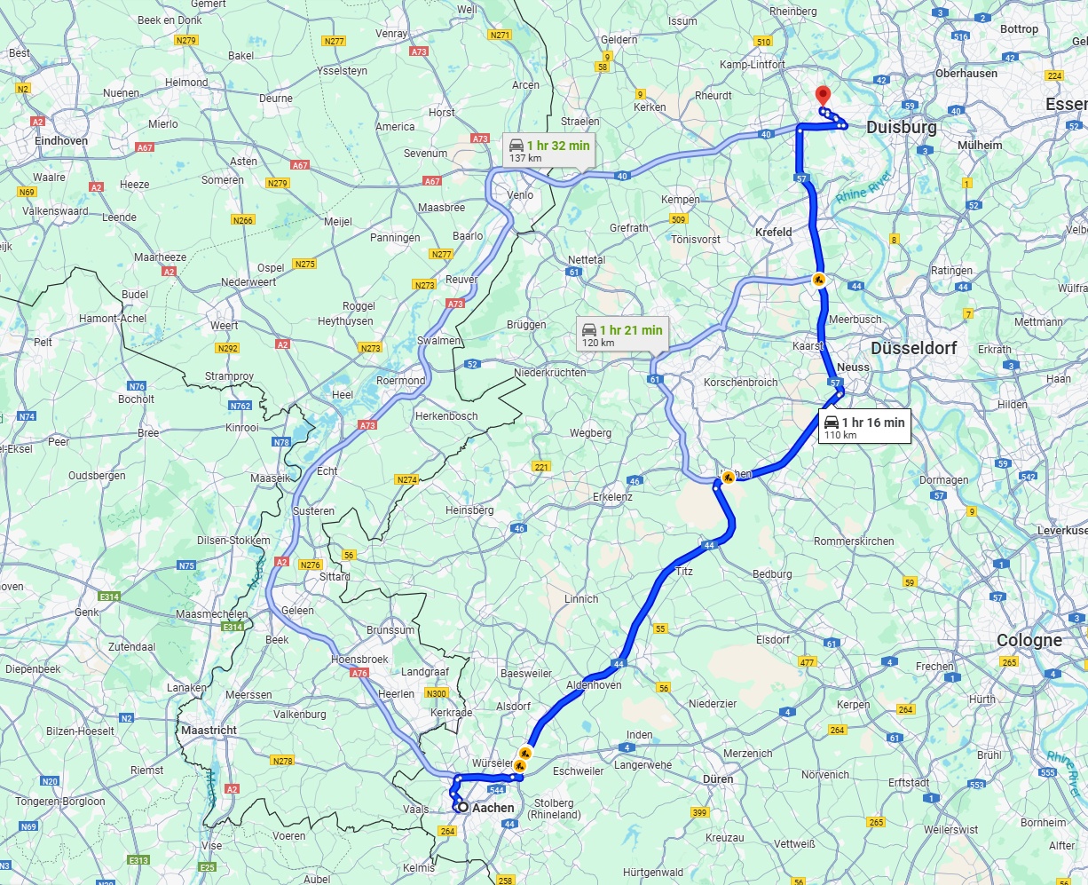 Anreise von Aachen Zu Moers Über via A44 and A57