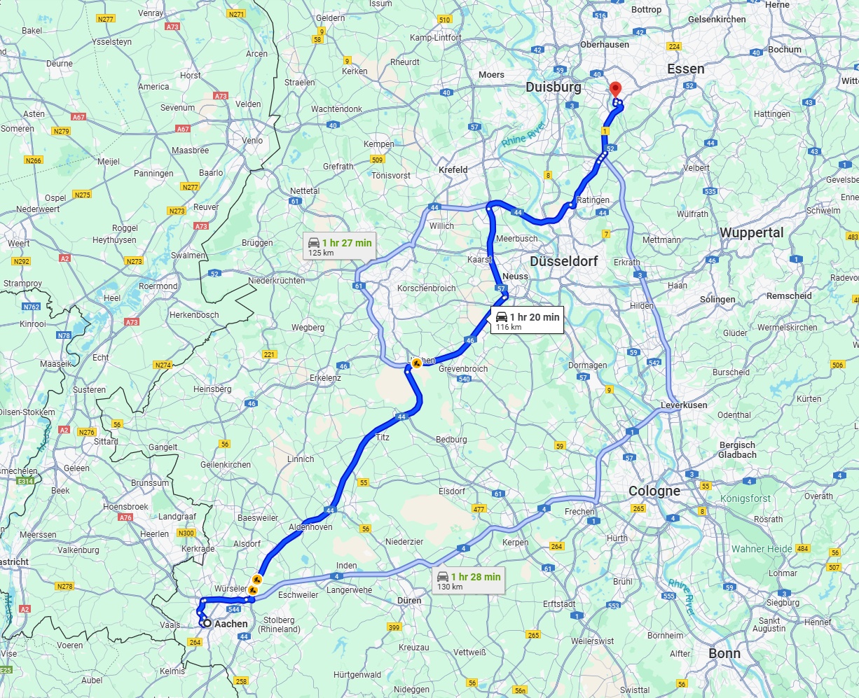 Anreise von Aachen Zu Mülheim an der Ruhr Über via A44