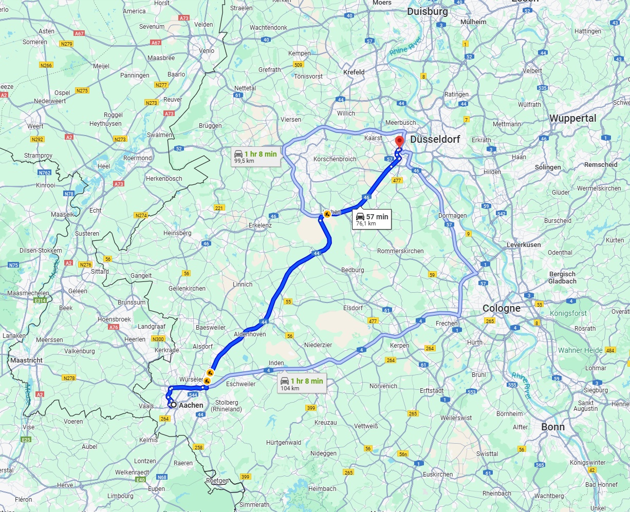 Anreise von Aachen Zu Neuss Über via A44
