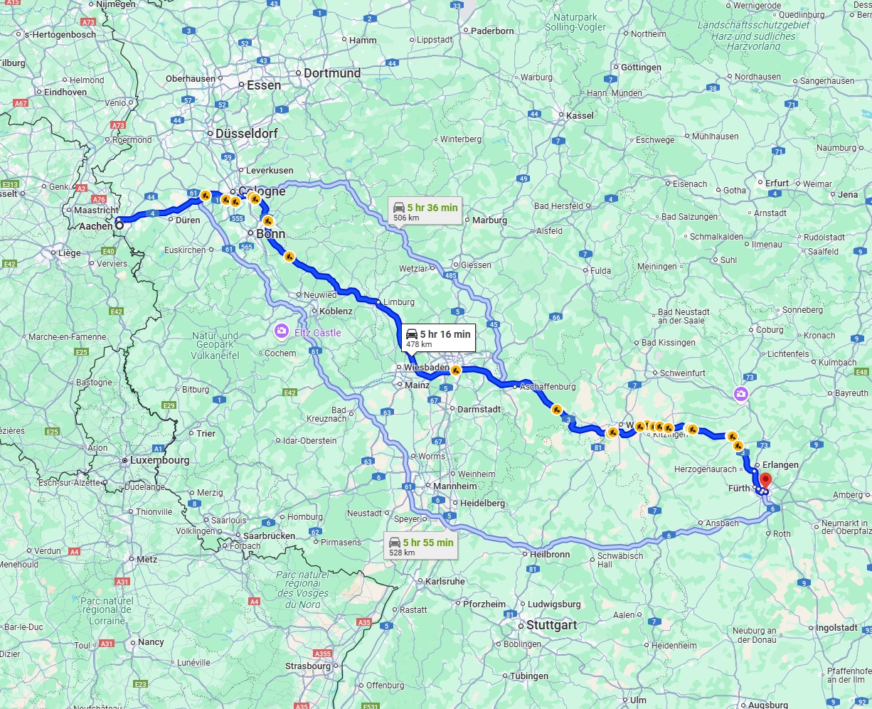 Anreise von Aachen Zu Nürnberg Über via A3