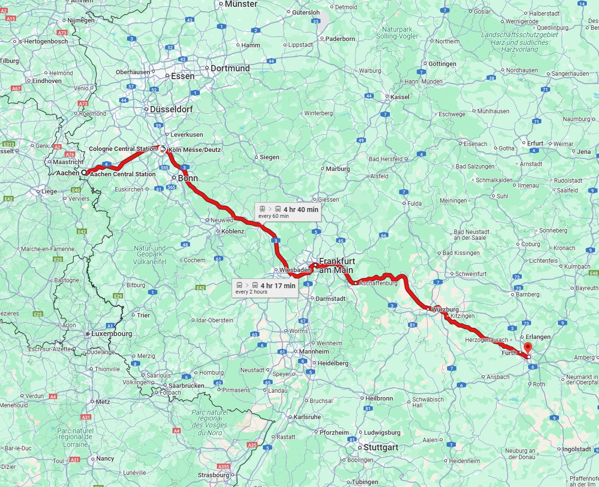 Anreise von Aachen Zu Nürnberg Über 