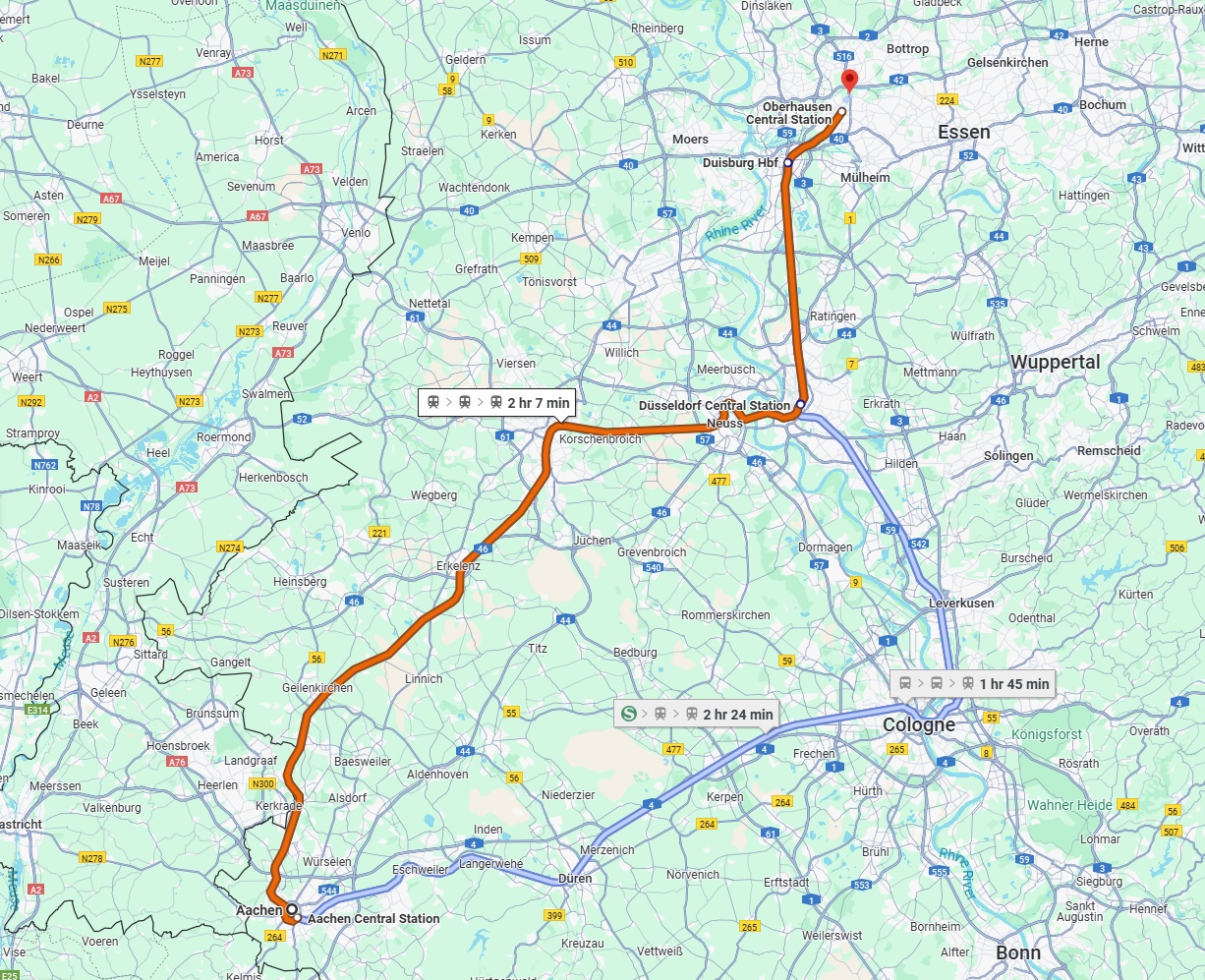 Anreise von Aachen Zu Oberhausen Über 