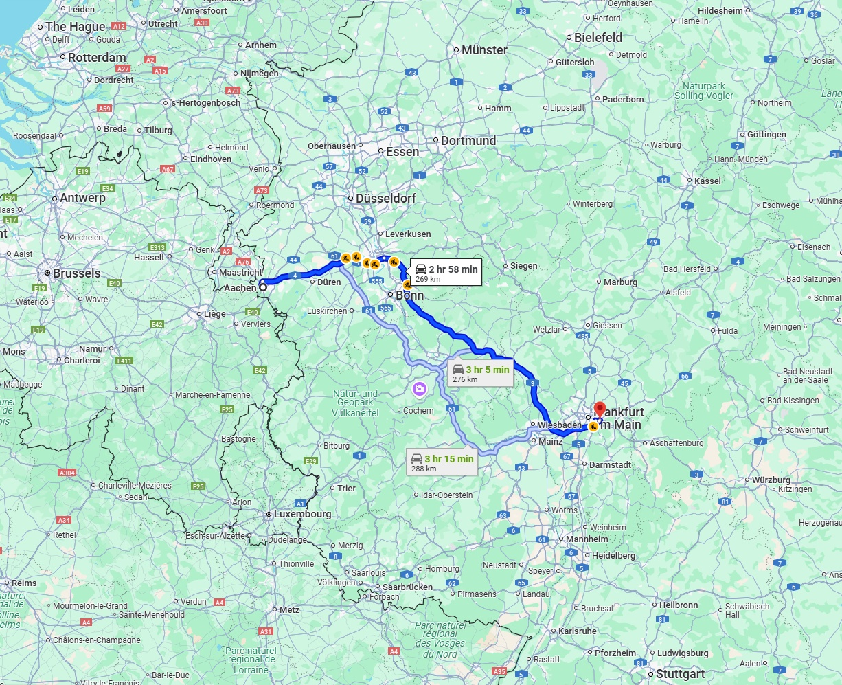 Anreise von Aachen Zu Offenbach am Main Über via A4 and A3