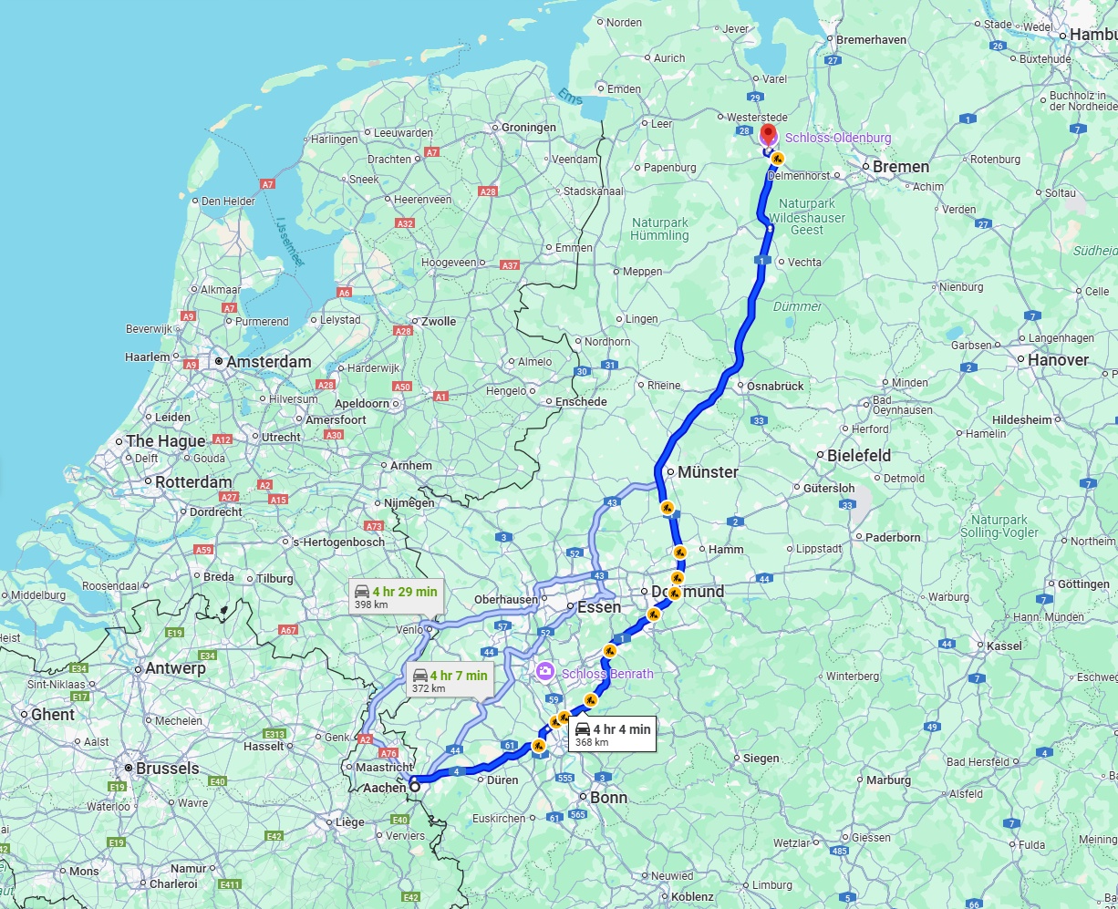 Anreise von Aachen Zu Oldenburg Über via A1