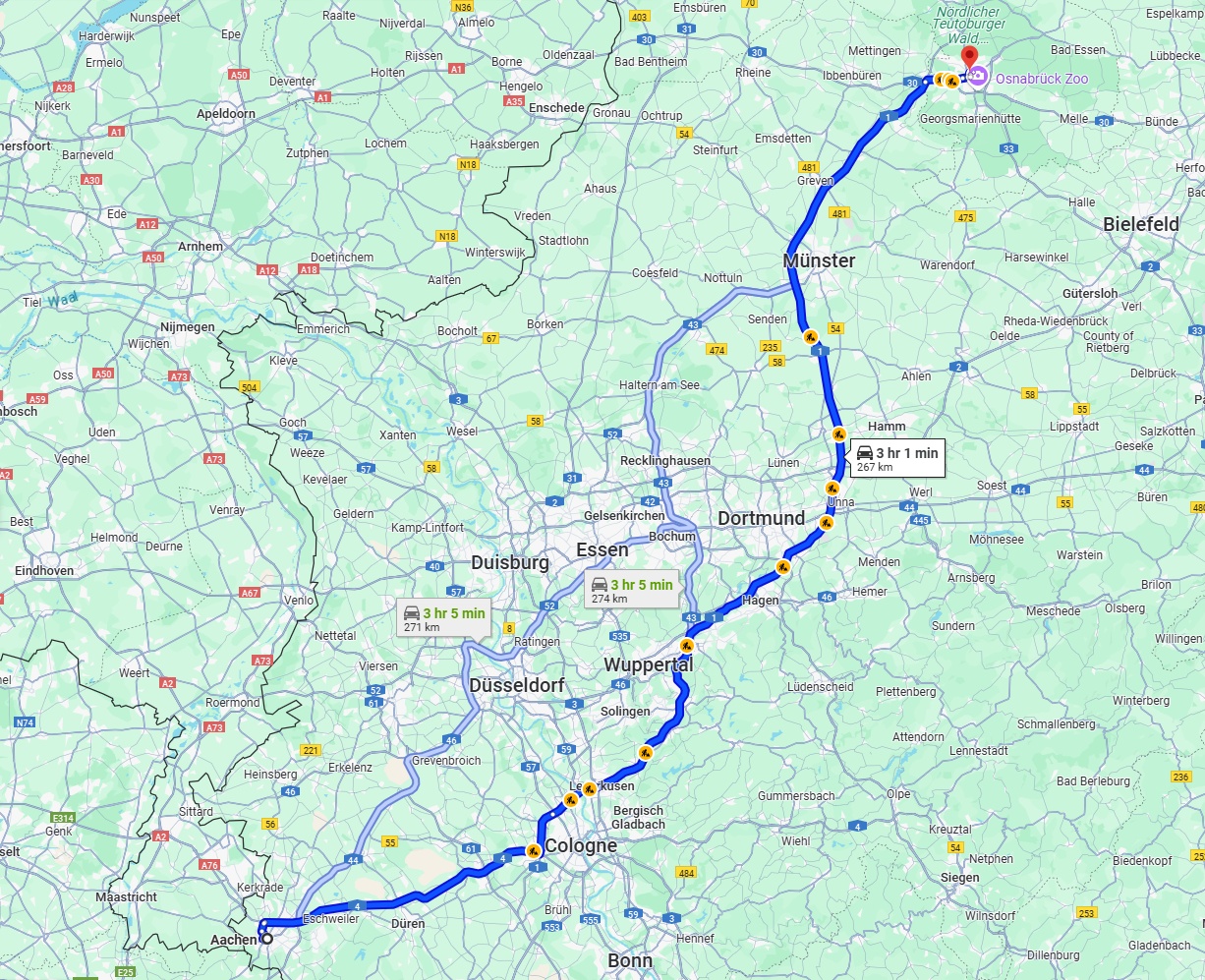 Anreise von Aachen Zu Osnabrück Über via A1