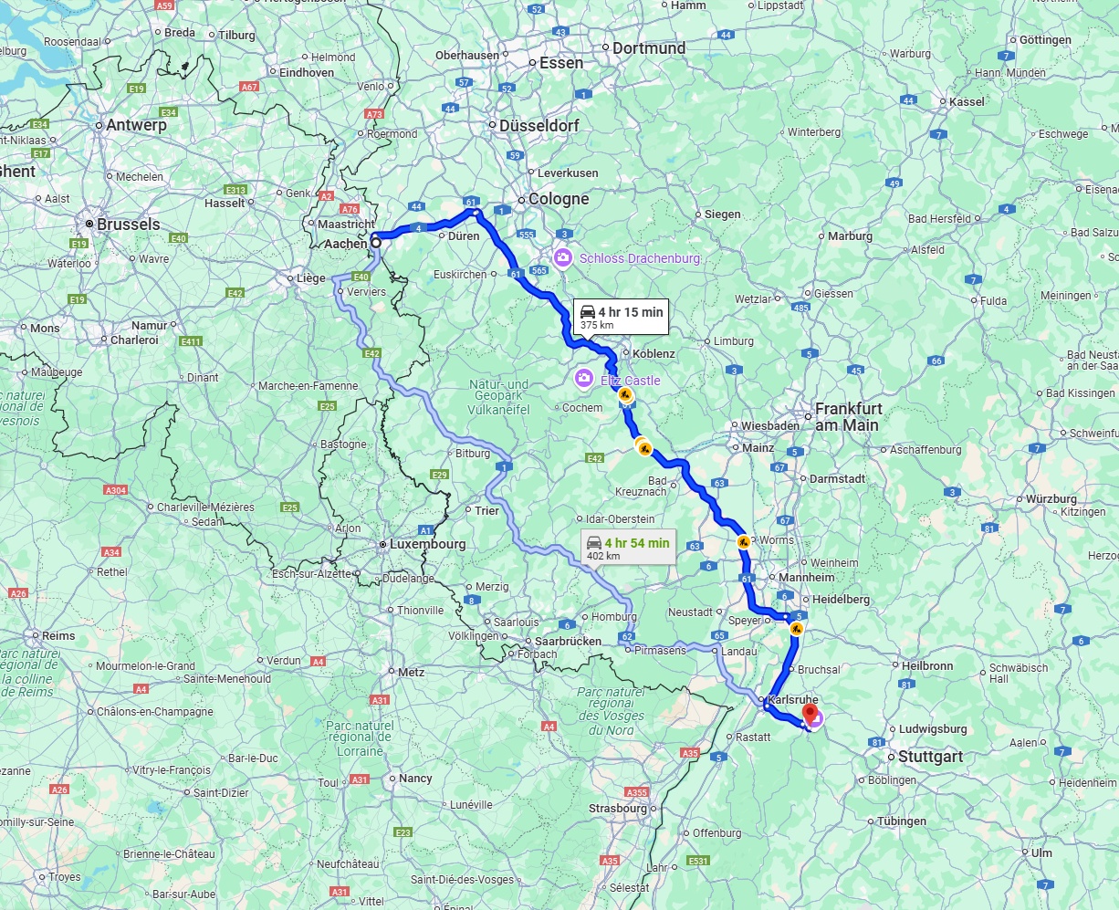 Anreise von Aachen Zu Pforzheim Über via A61