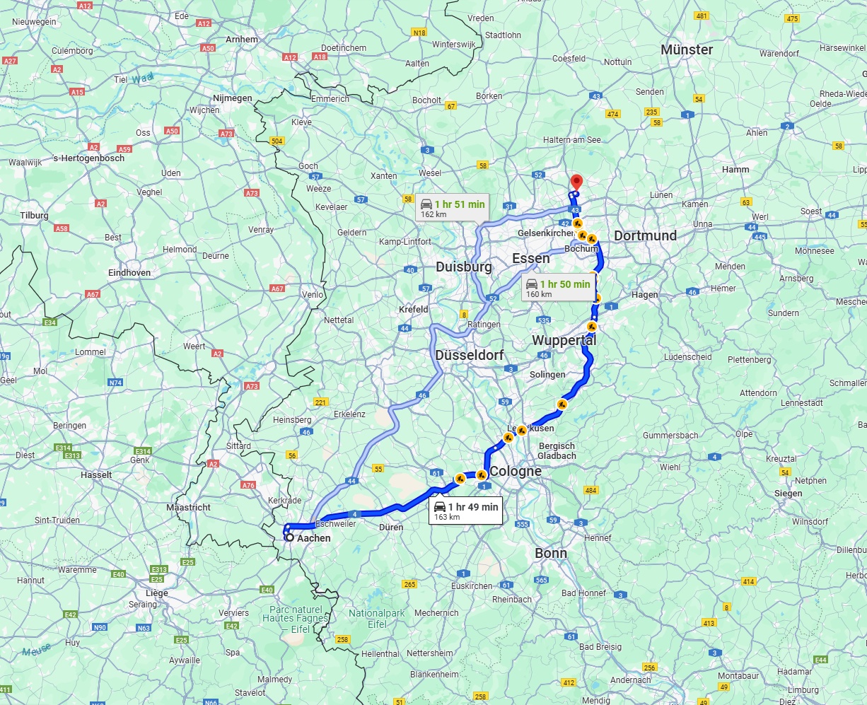 Anreise von Aachen Zu Recklinghausen Über via A4 and A1