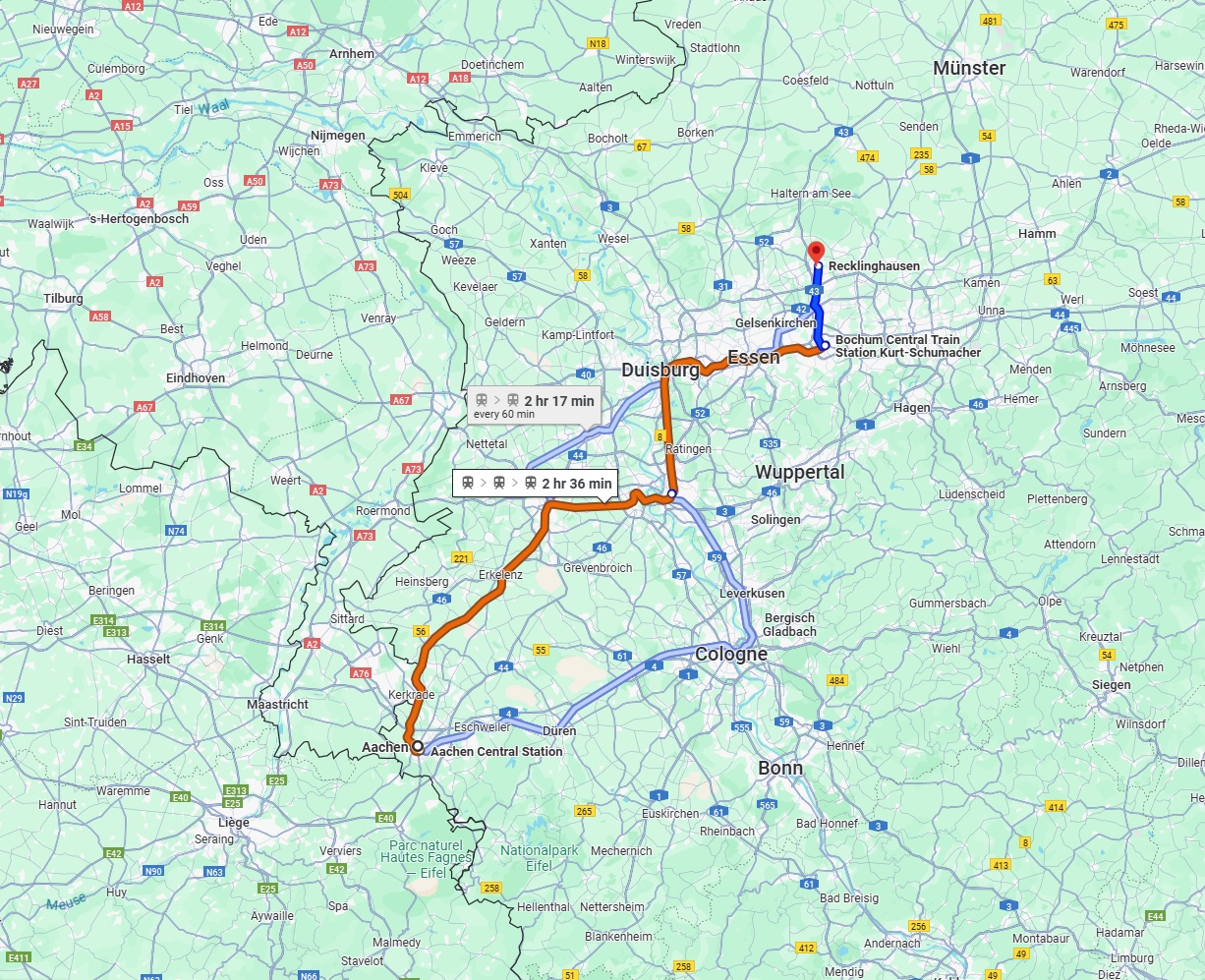 Anreise von Aachen Zu Recklinghausen Über 